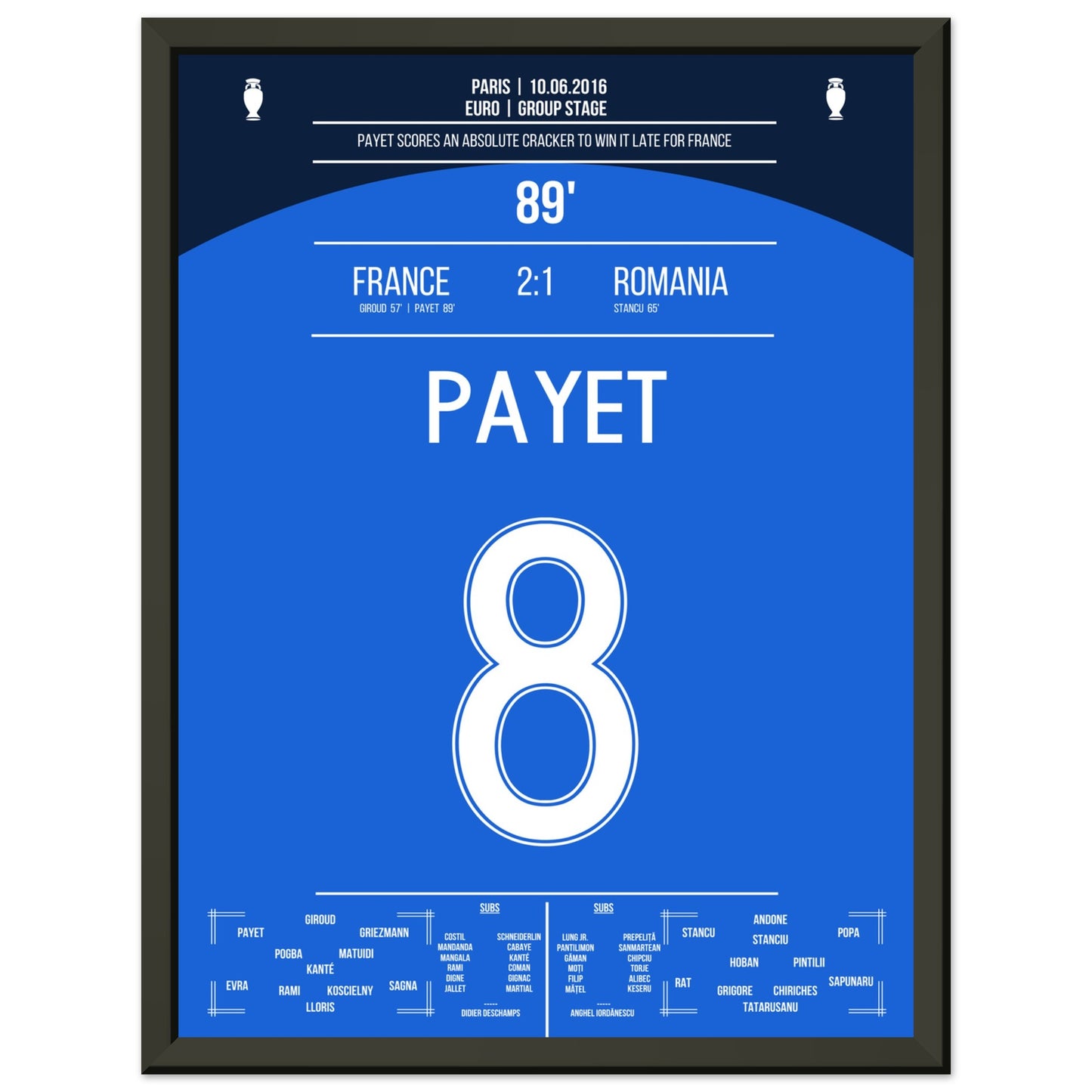 Payet's Traumtor zum Sieg gegen Rumänien bei der Euro 2016 30x40-cm-12x16-Schwarzer-Aluminiumrahmen