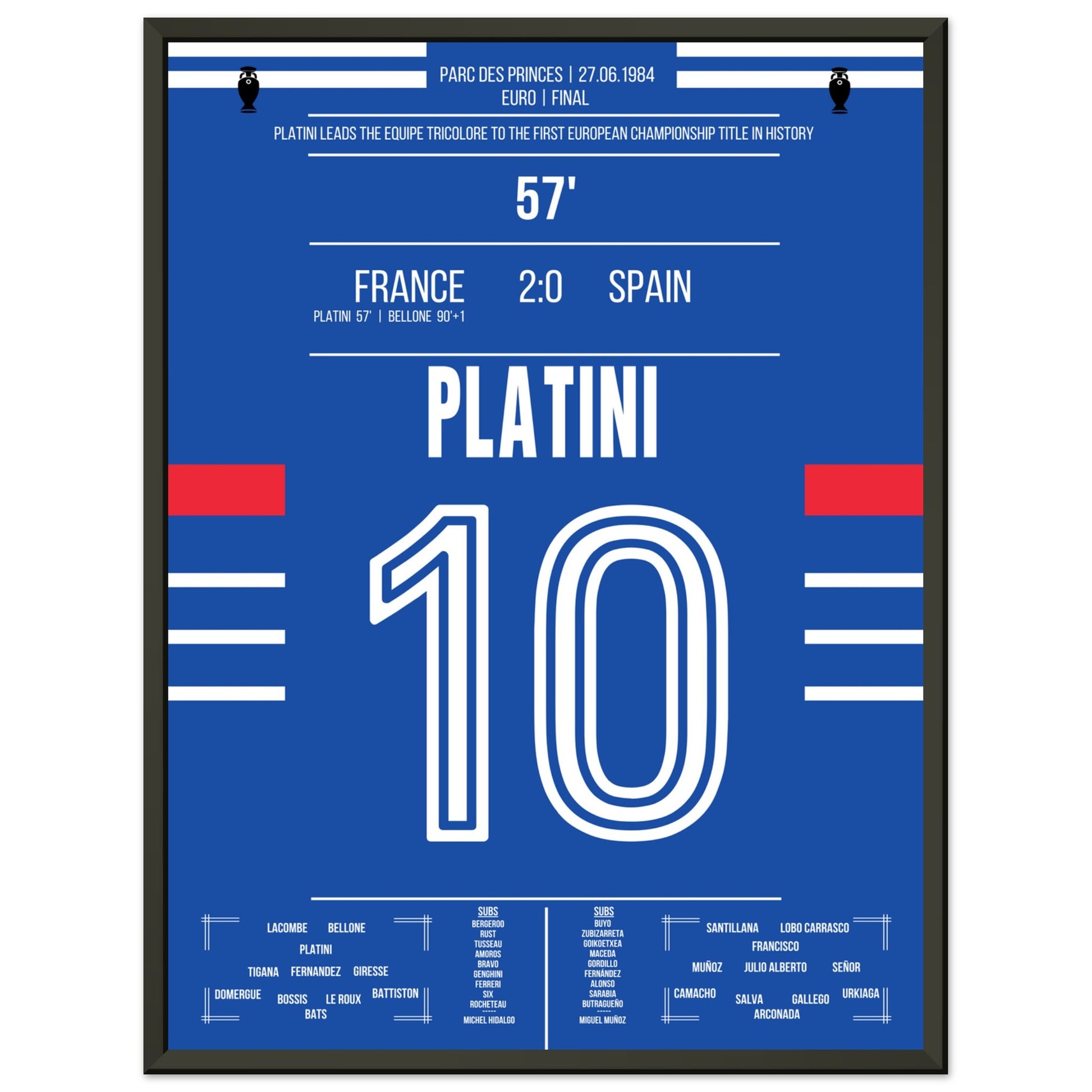 Platini führt Frankreich zum ersten Europameister-Titel 1984 45x60-cm-18x24-Schwarzer-Aluminiumrahmen