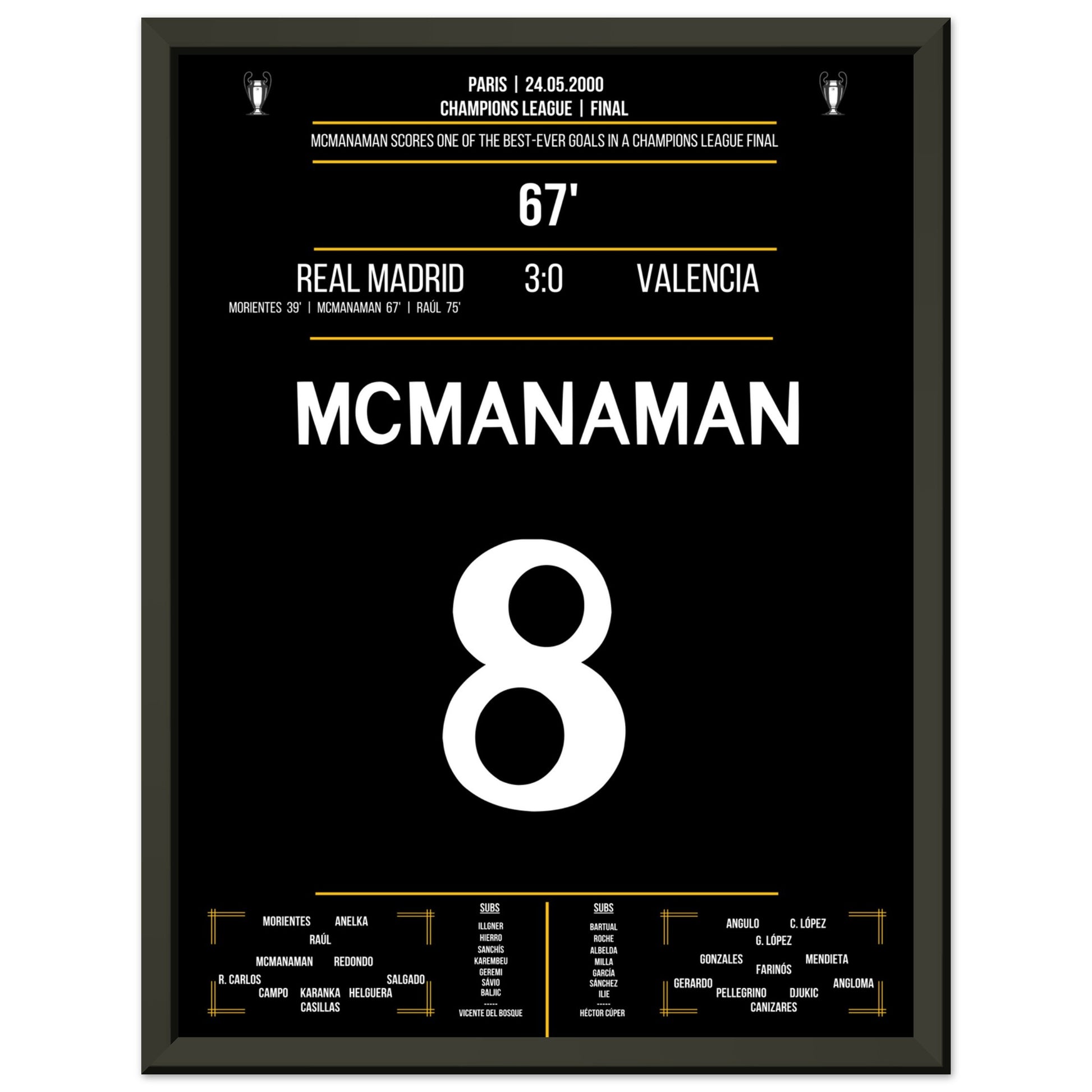 McManaman Volley im Champions League Finale 2000 gegen Valencia 30x40-cm-12x16-Schwarzer-Aluminiumrahmen