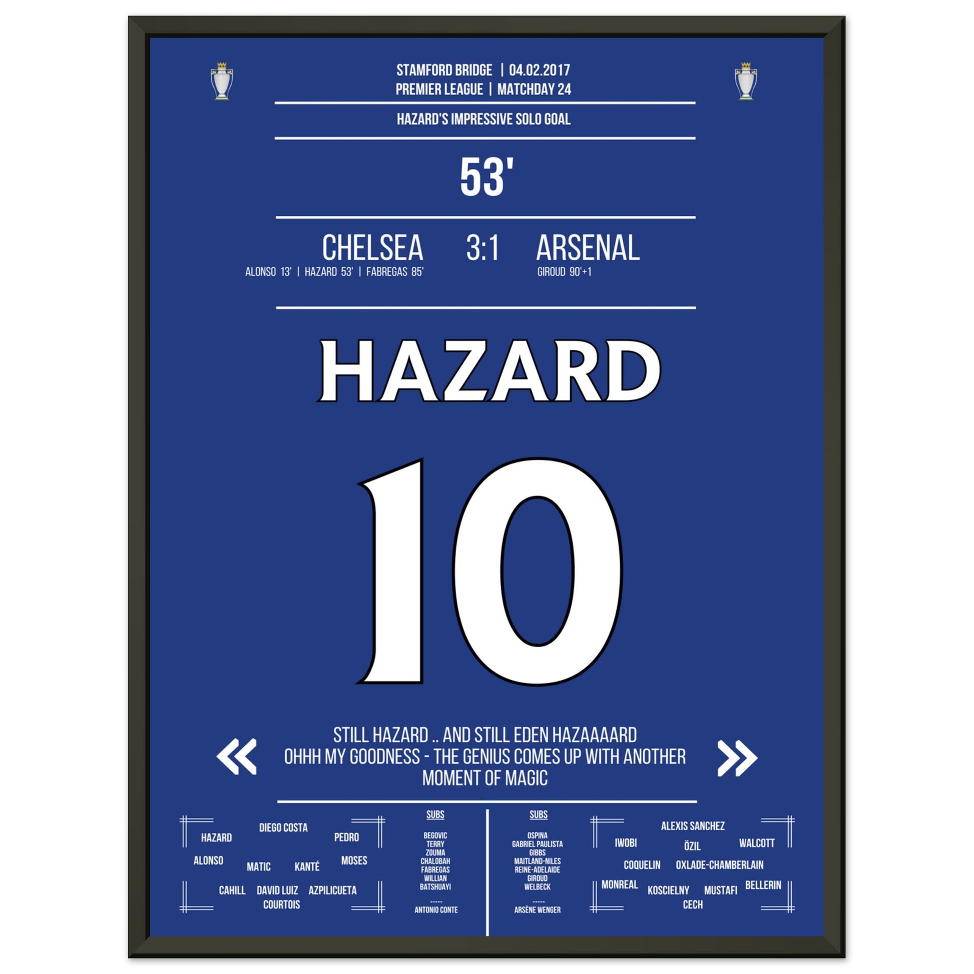 Hazard's Weltklasse-Solo gegen Arsenal in 2017 45x60-cm-18x24-Schwarzer-Aluminiumrahmen