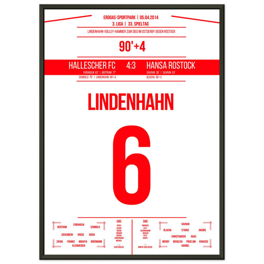 Lindenhahn-Volley zum Sieg in der Nachspielzeit im Ostderby gegen Rostock 50x70-cm-20x28-Schwarzer-Aluminiumrahmen