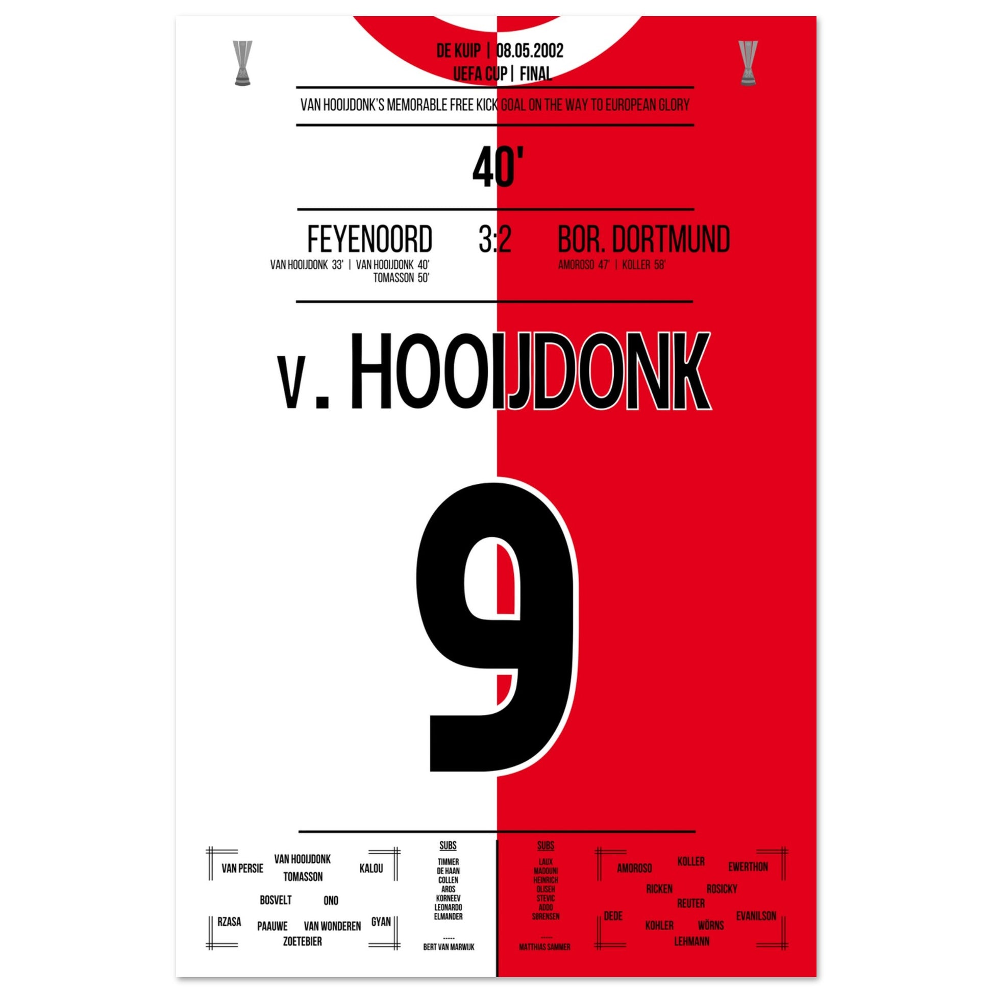 Van Hooijdonk's Freistosstor bei Feyenoord's Europapokaltriumph 2002 60x90-cm-24x36-Ohne-Rahmen