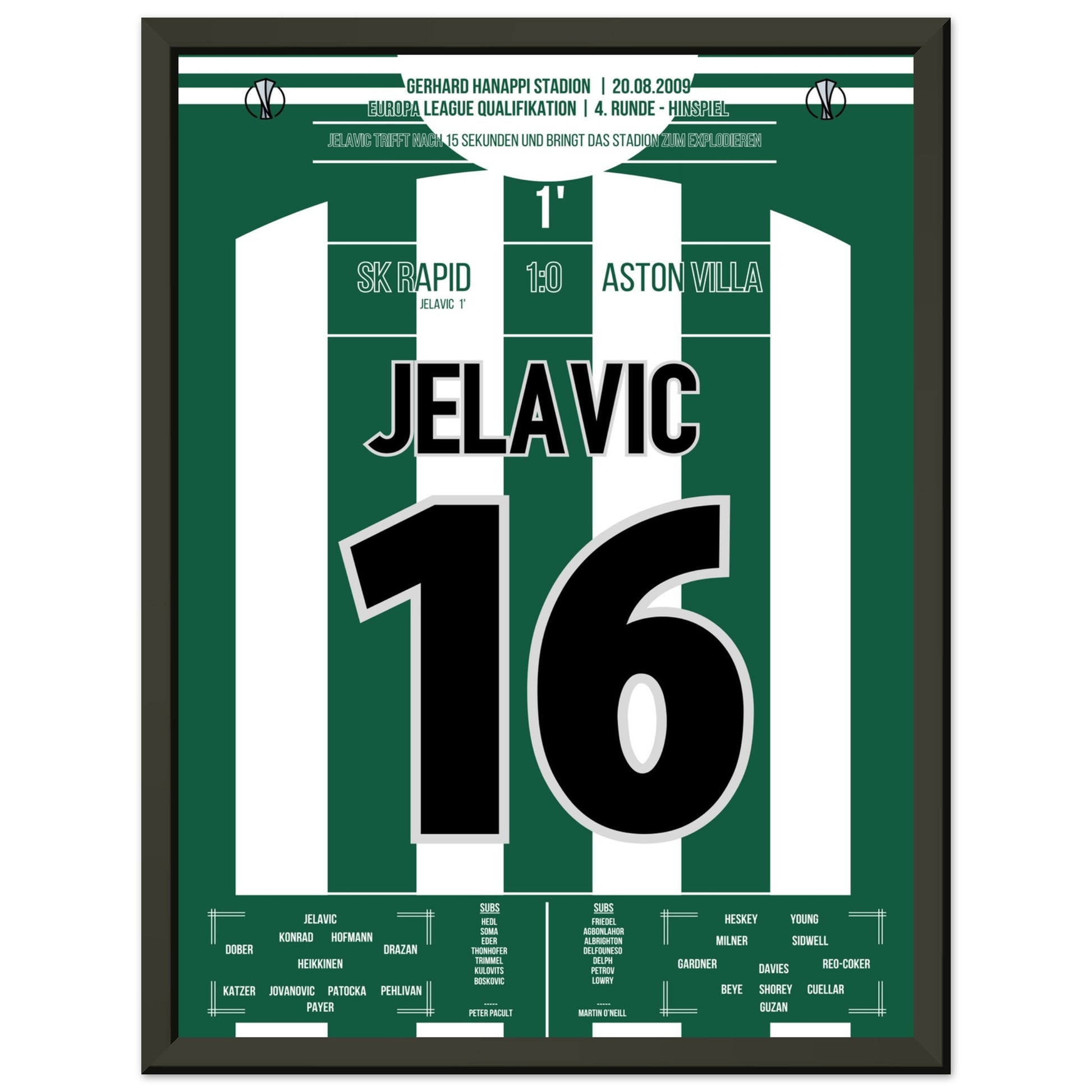 Jelavic's trifft nach 15 Sekunden zur Führung für Rapid gegen Aston Villa 30x40-cm-12x16-Schwarzer-Aluminiumrahmen