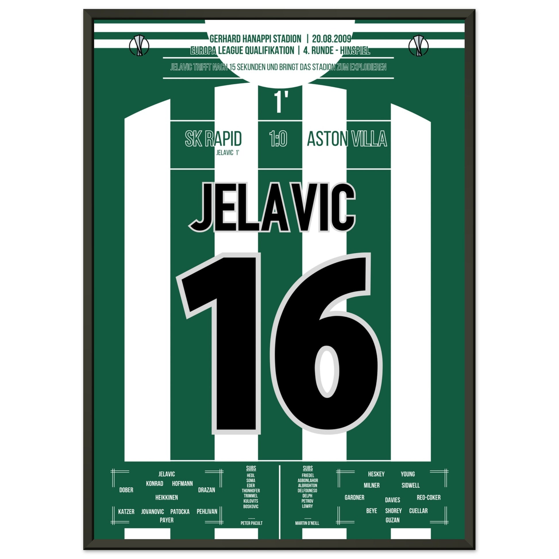 Jelavic's trifft nach 15 Sekunden zur Führung für Rapid gegen Aston Villa 50x70-cm-20x28-Schwarzer-Aluminiumrahmen