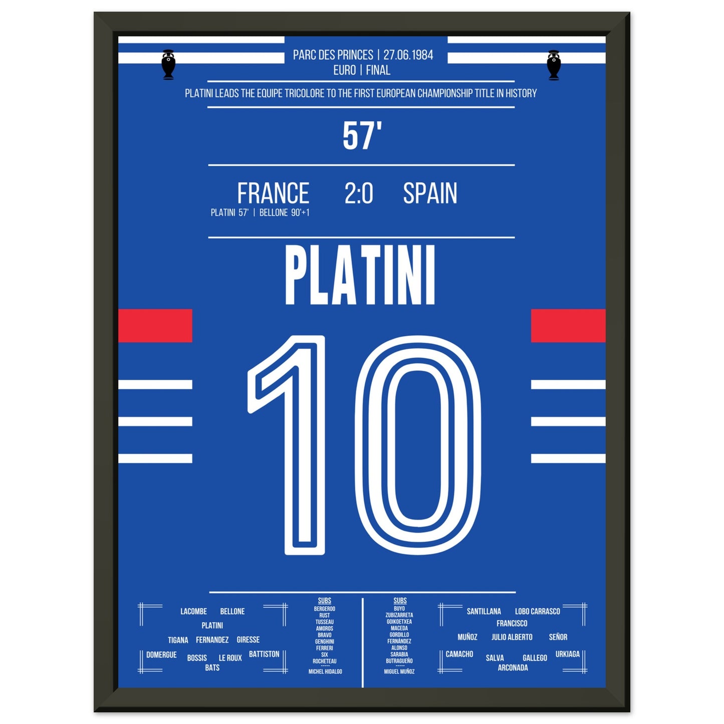 Platini führt Frankreich zum ersten Europameister-Titel 1984 30x40-cm-12x16-Schwarzer-Aluminiumrahmen