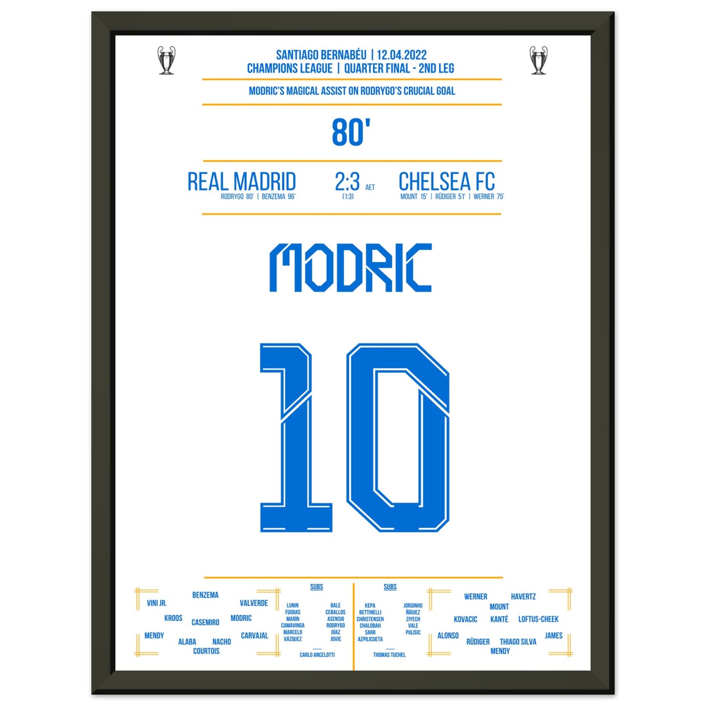 Modric's magischer Pass im CL Viertelfinale gegen Chelsea 30x40-cm-12x16-Schwarzer-Aluminiumrahmen