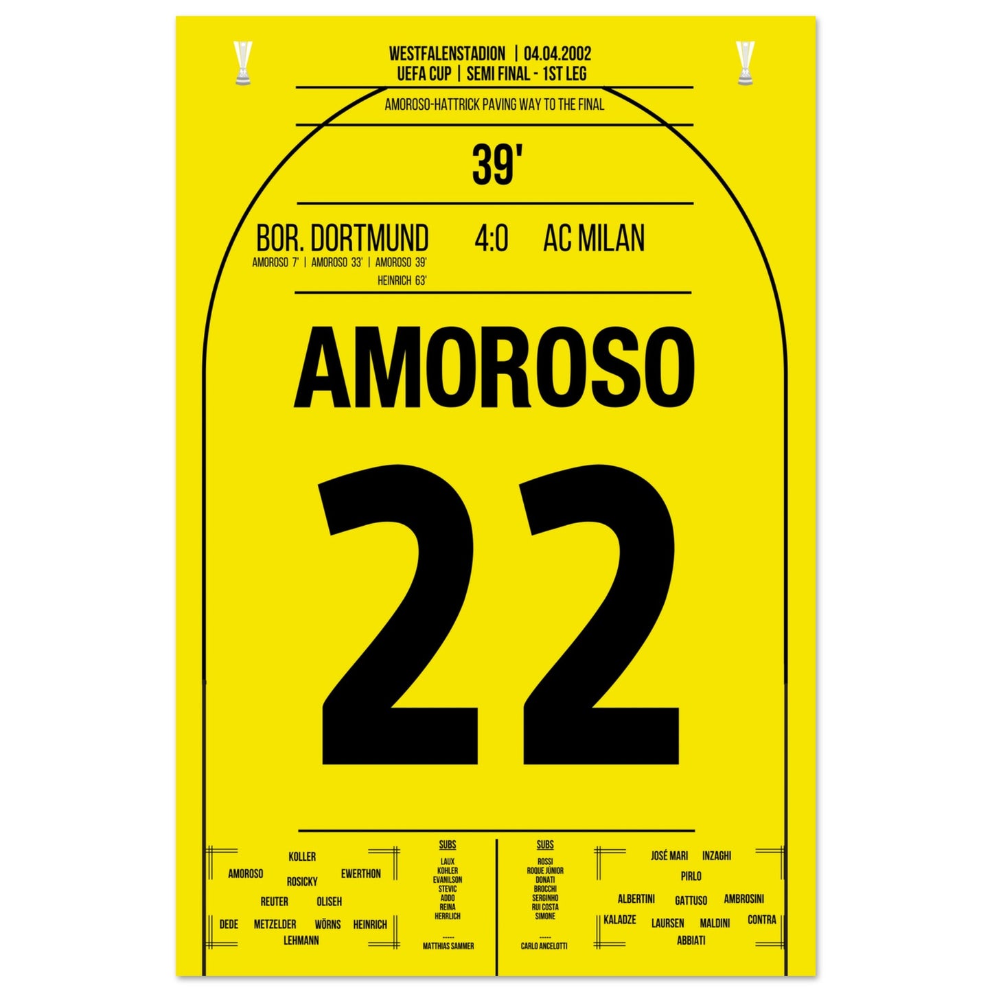 Amoroso Hattrick im Halbfinale gegen Milan 2002 60x90-cm-24x36-Ohne-Rahmen