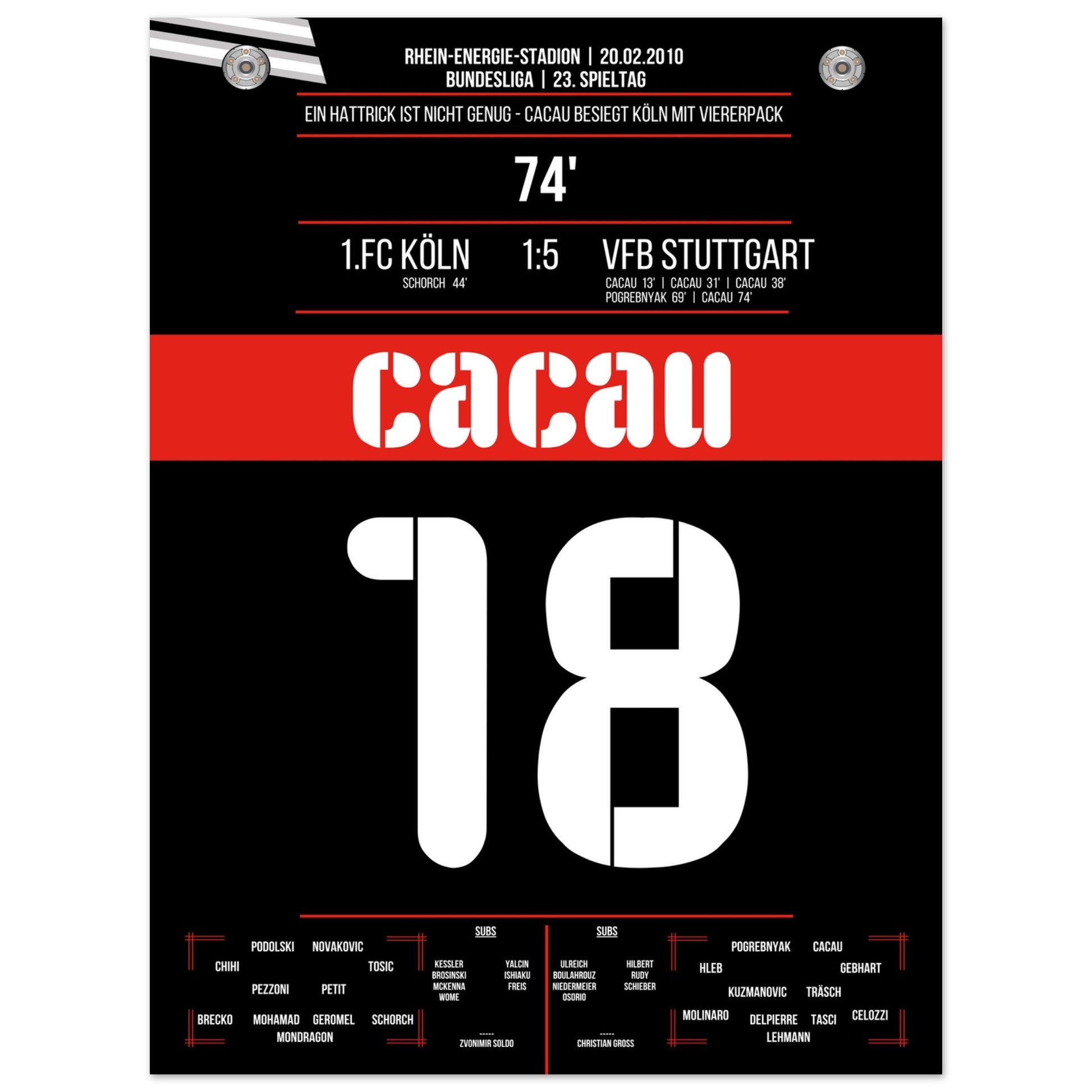 Cacau's Viererpack beim Auswärtsspiel in Köln 2010 45x60-cm-18x24-Ohne-Rahmen
