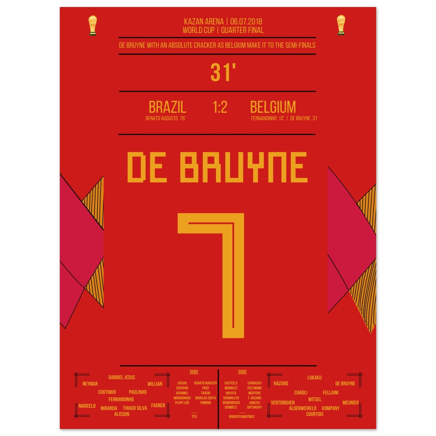 De Bruyne's Hammer-Tor bei der WM 2018 gegen Brasilien 45x60-cm-18x24-Ohne-Rahmen