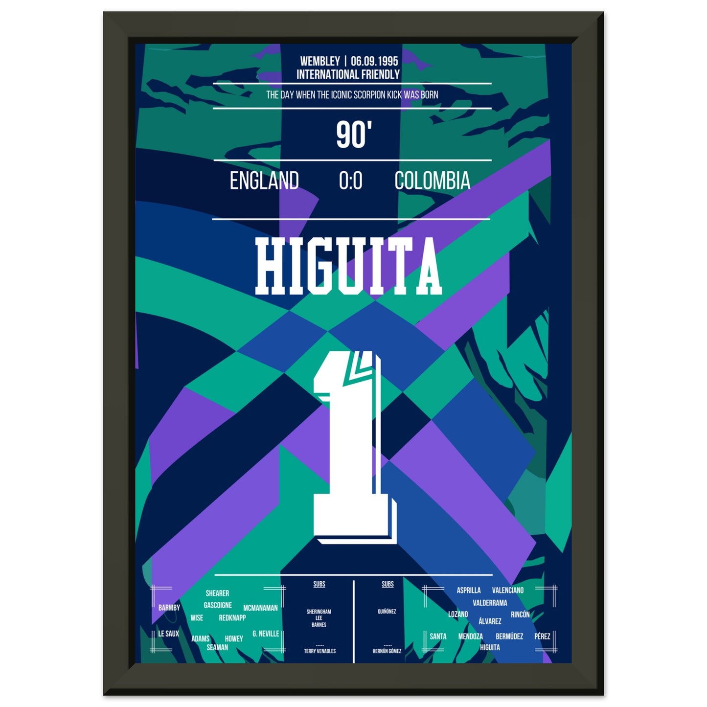 Higuita's Scorpion-Kick gegen England 1996 A4-21x29.7-cm-8x12-Schwarzer-Aluminiumrahmen