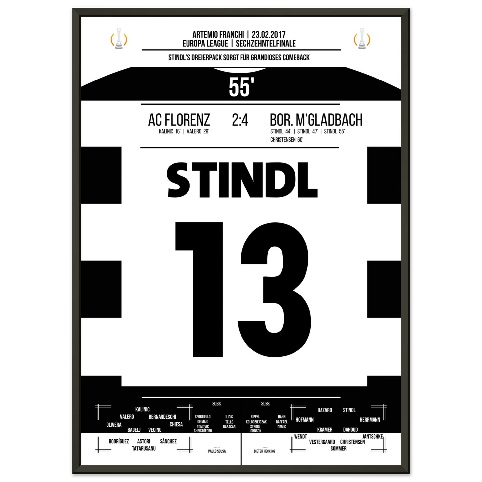 Stindl Hattrick bei furiosem Comeback in der Europa League 2017 50x70-cm-20x28-Schwarzer-Aluminiumrahmen