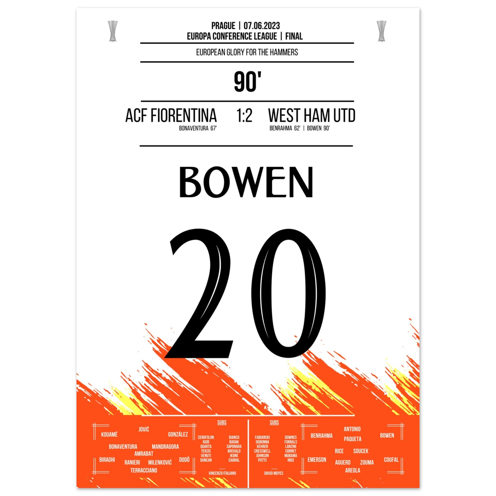 Bowen's Last-Minute Siegtreffer zum Europapokal Triumph für die "Hammers" 50x70-cm-20x28-Ohne-Rahmen