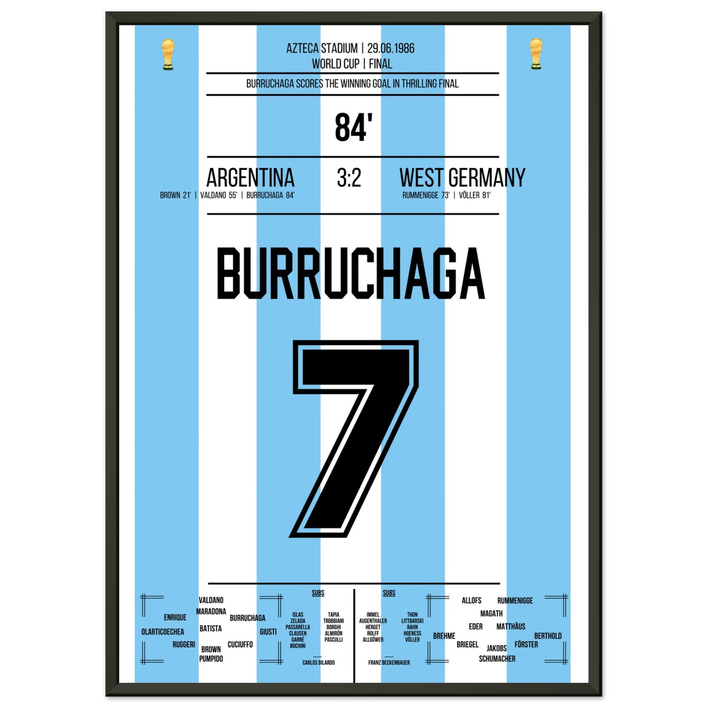 Burruchaga's Siegtreffer im WM Finale 1986 50x70-cm-20x28-Schwarzer-Aluminiumrahmen