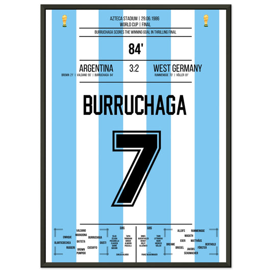 Burruchaga's Siegtreffer im WM Finale 1986 50x70-cm-20x28-Schwarzer-Aluminiumrahmen