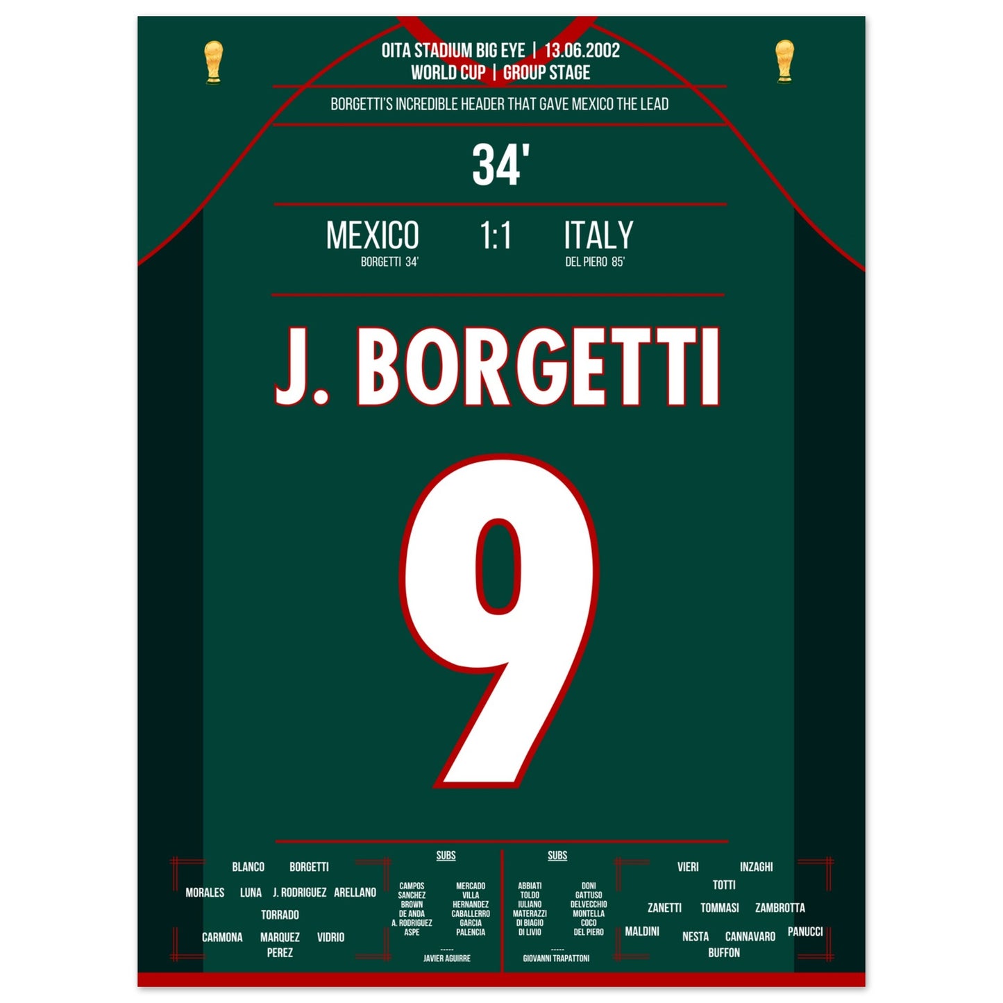 Borgetti's sensationelles Kopfballtor gegen Buffon bei der WM 2002 45x60-cm-18x24-Ohne-Rahmen