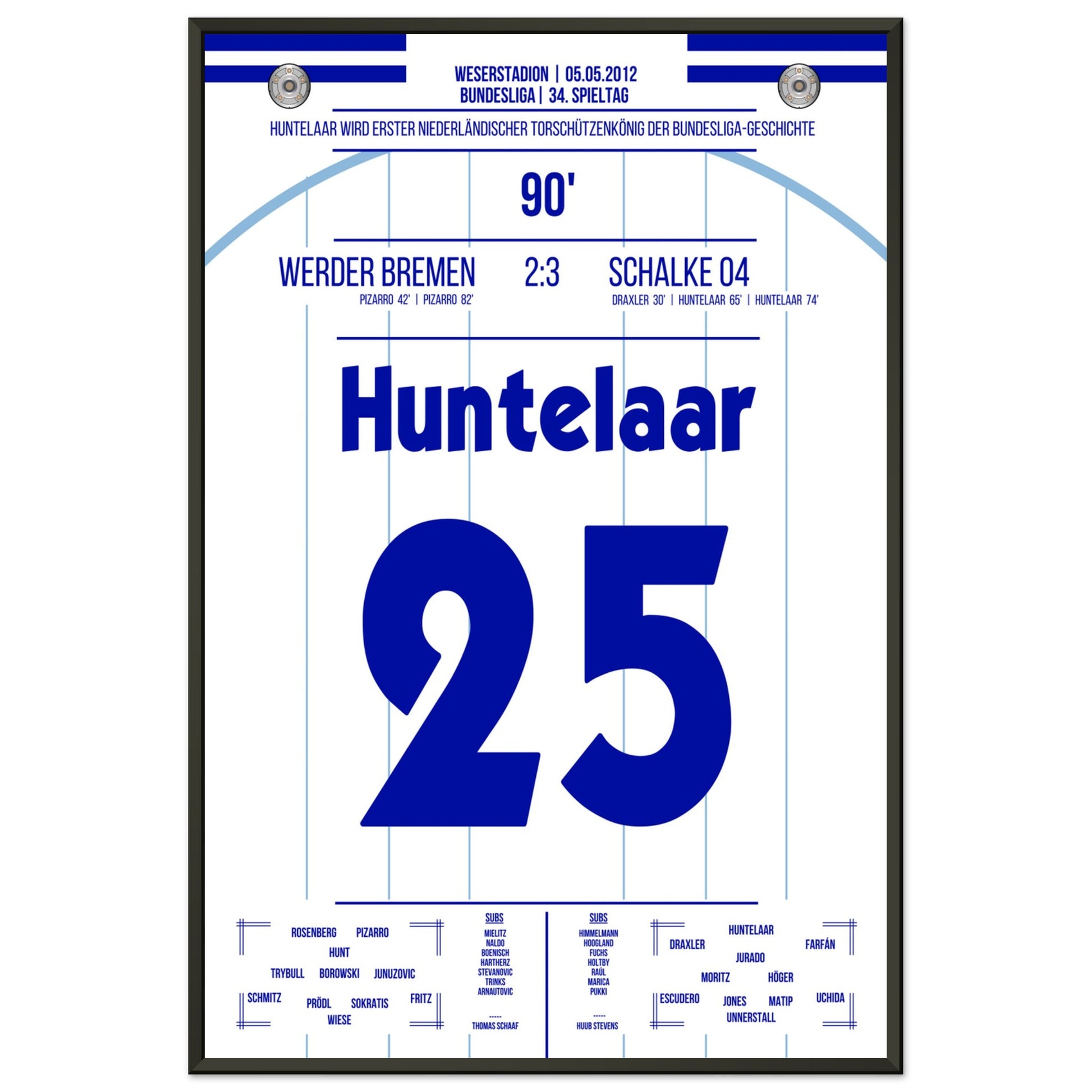 Huntelaar wird erster niederländischer Torschützenkönig der Bundesliga 60x90-cm-24x36-Schwarzer-Aluminiumrahmen