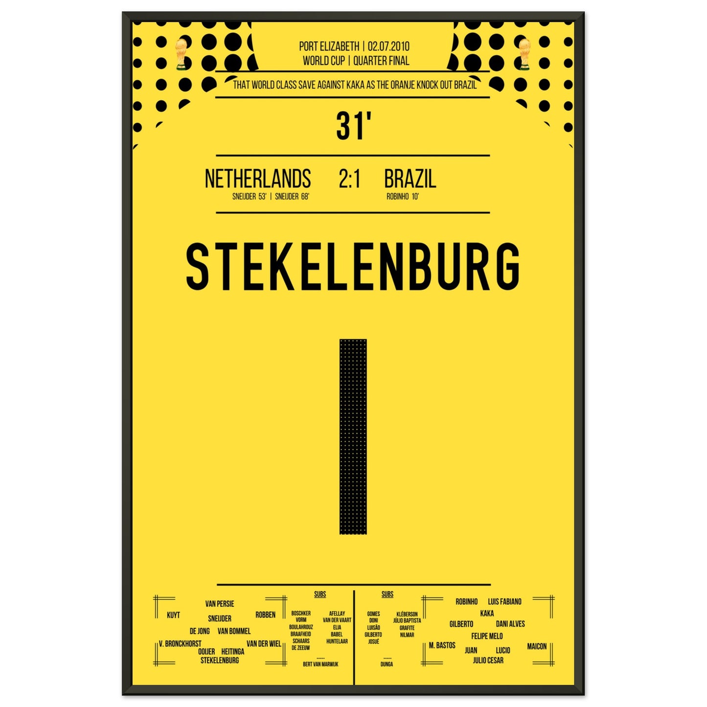 Stekelenburg's Weltklasse Aktion gegen Kaka bei der WM 2010 60x90-cm-24x36-Schwarzer-Aluminiumrahmen