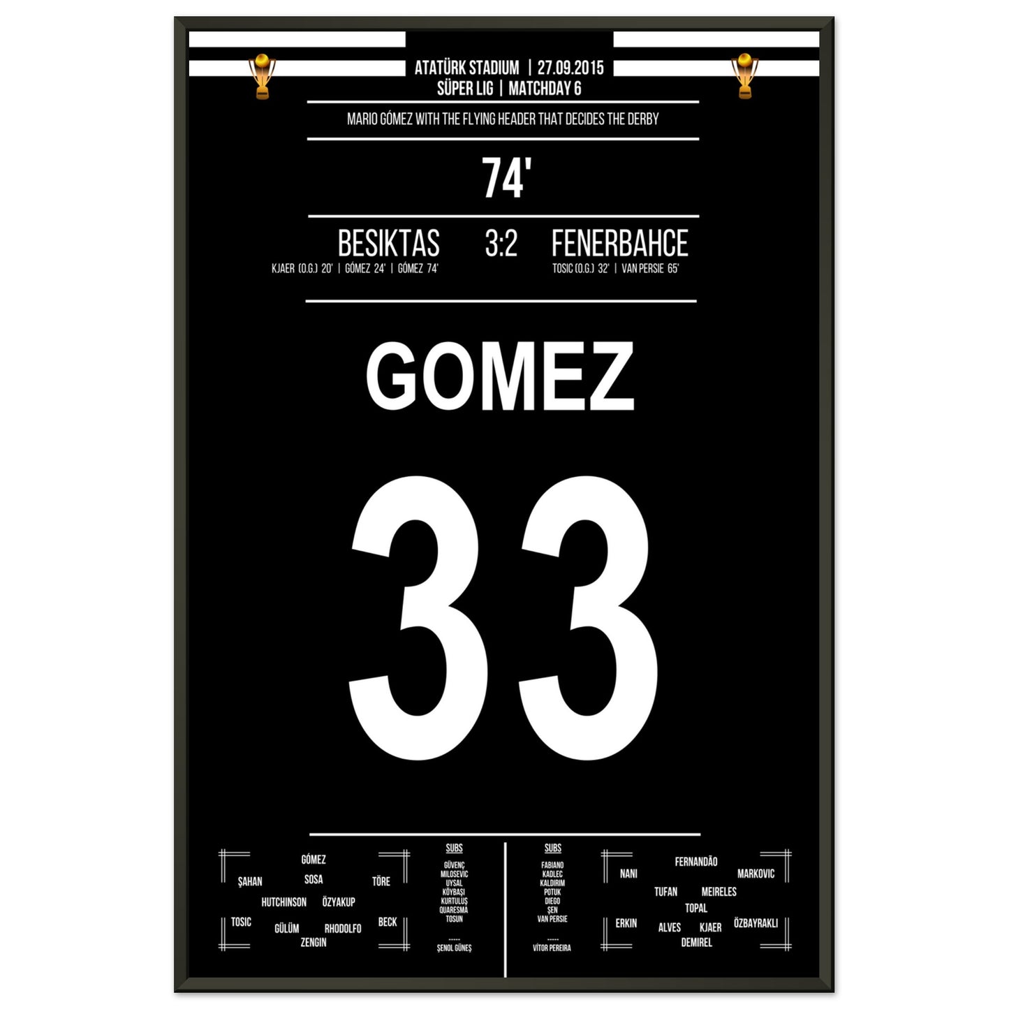 Mario Gomez Flugkopfball beim Derbysieg gegen Fenerbahce 2015 60x90-cm-24x36-Schwarzer-Aluminiumrahmen