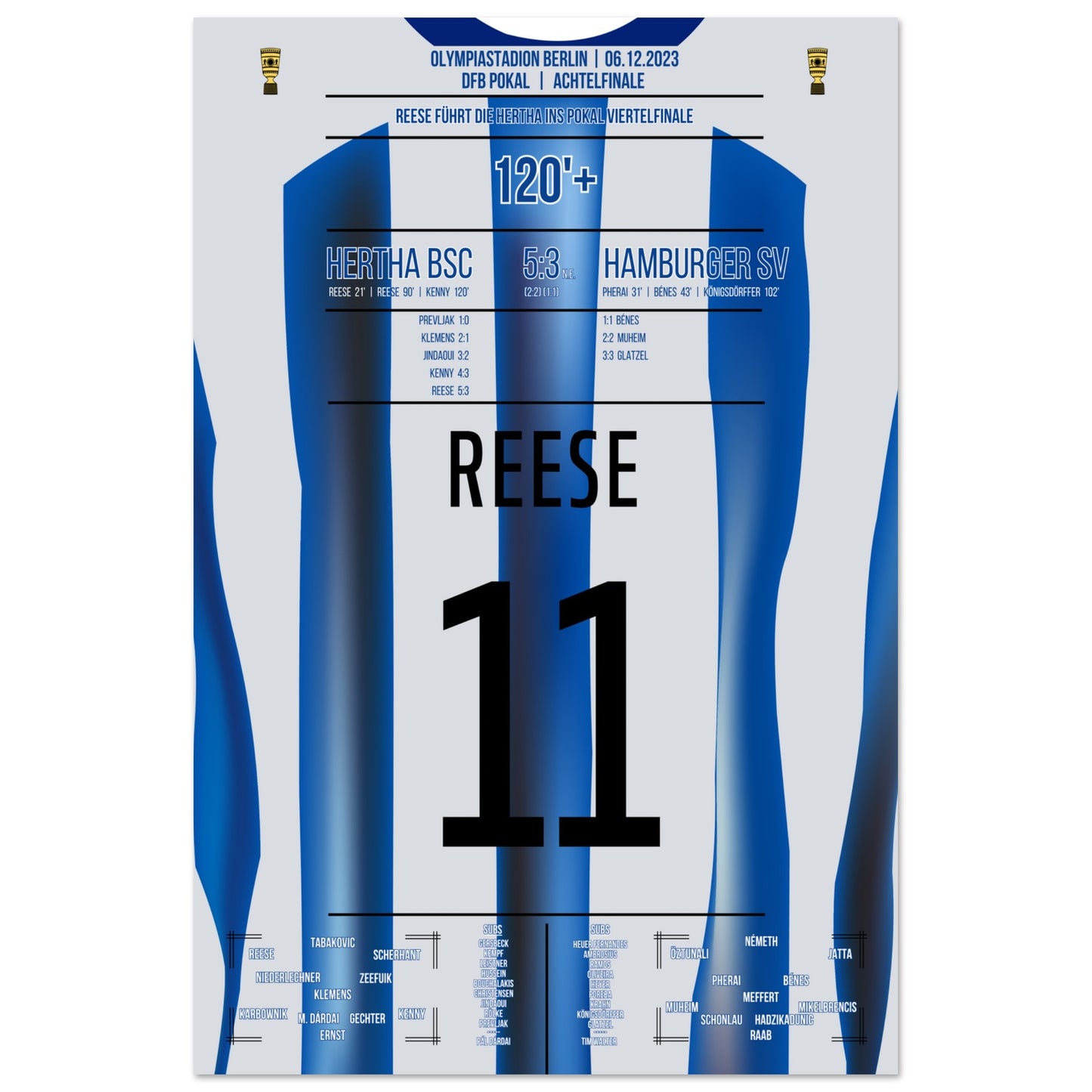 Reese schiesst die Hertha ins Pokal-Viertelfinale 60x90-cm-24x36-Ohne-Rahmen