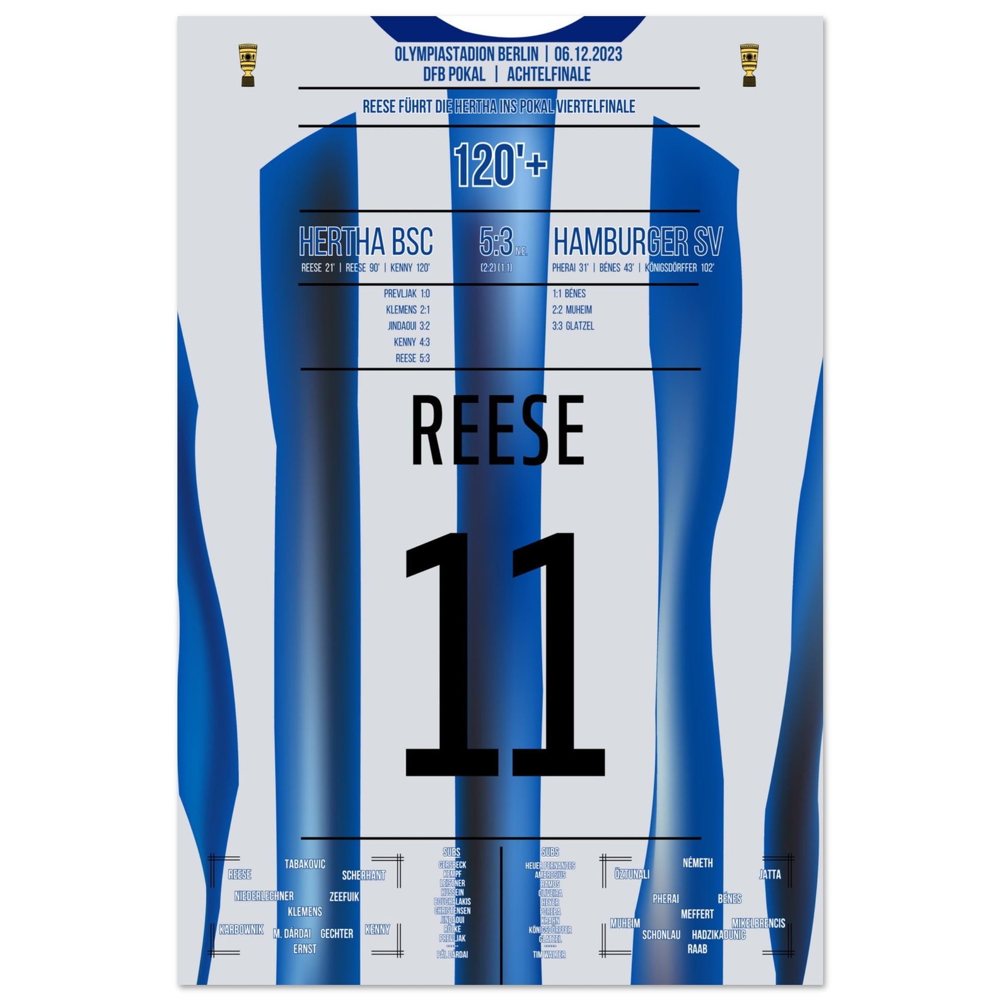 Reese schiesst die Hertha ins Pokal-Viertelfinale 60x90-cm-24x36-Ohne-Rahmen
