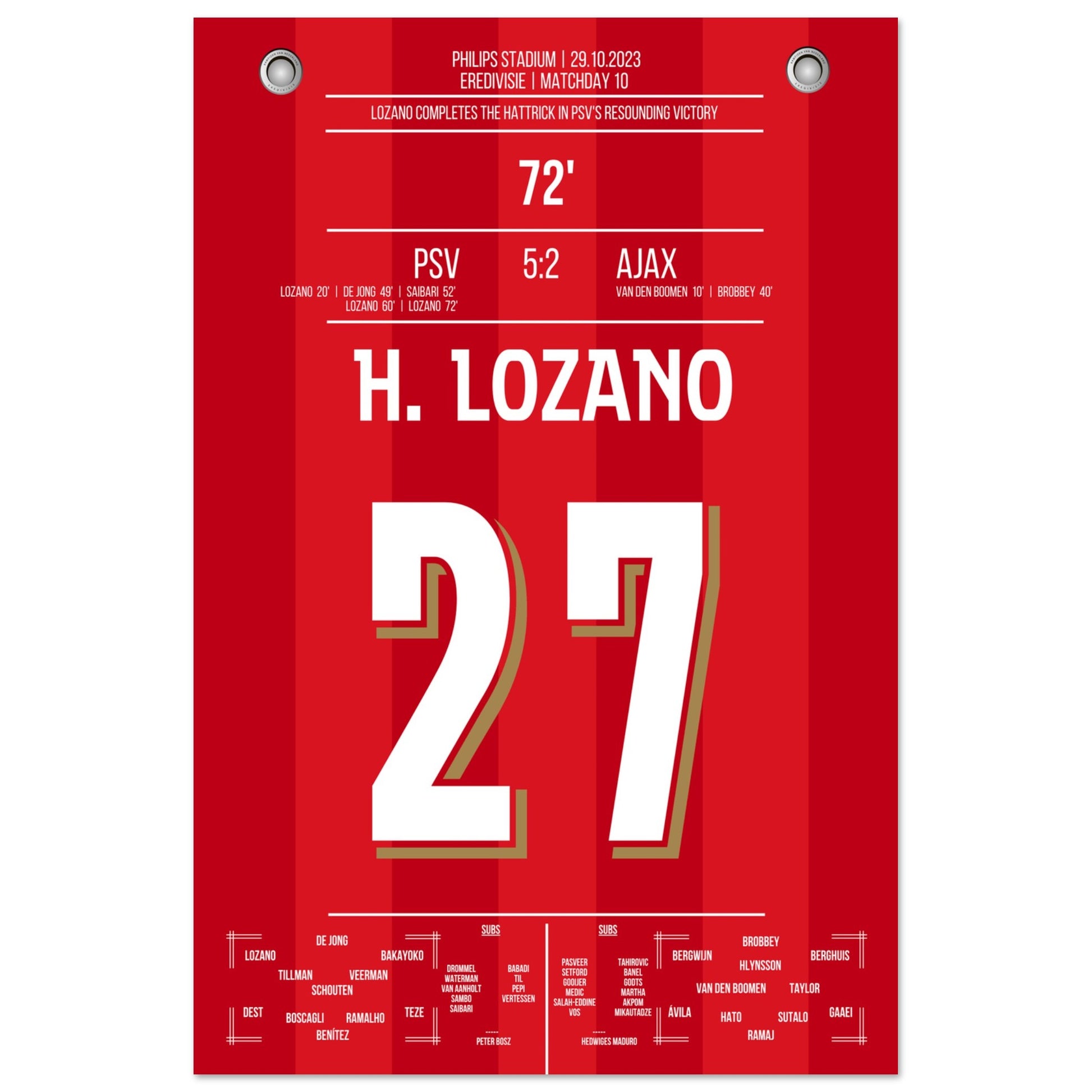 Lozano Hattrick bei 5-2 gegen Ajax 60x90-cm-24x36-Ohne-Rahmen