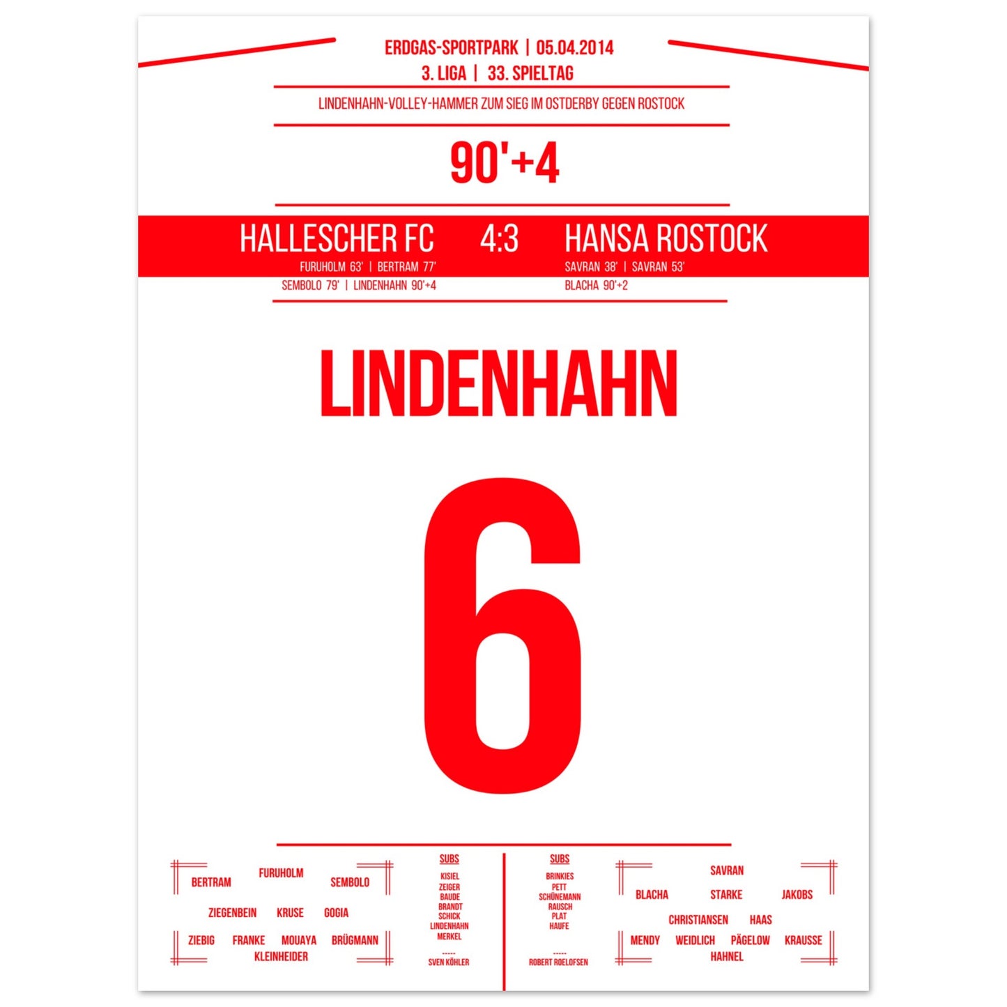Lindenhahn-Volley zum Sieg in der Nachspielzeit im Ostderby gegen Rostock 45x60-cm-18x24-Ohne-Rahmen