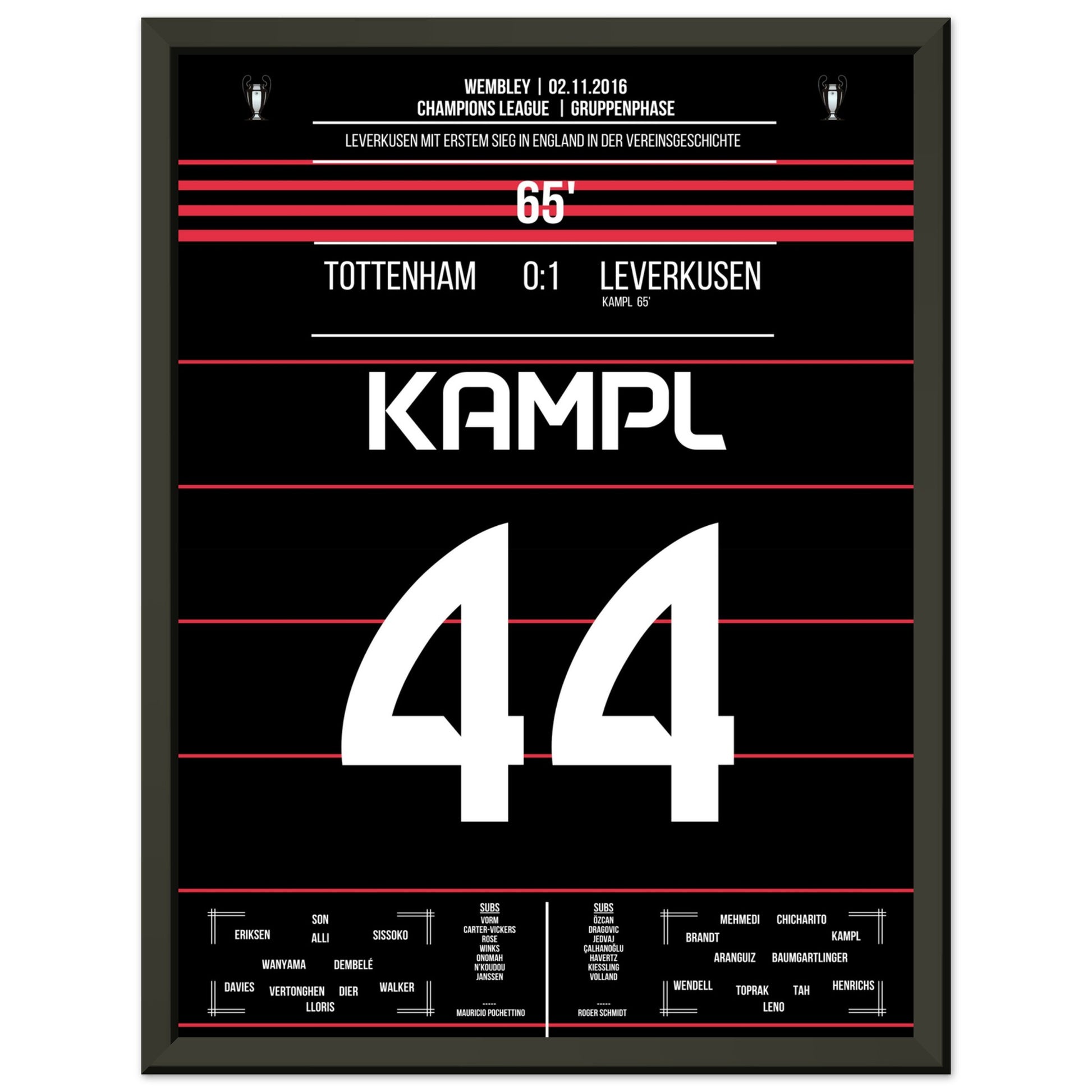 Kampl schiesst Leverkusen zum ersten Sieg auf englischem Boden 30x40-cm-12x16-Schwarzer-Aluminiumrahmen