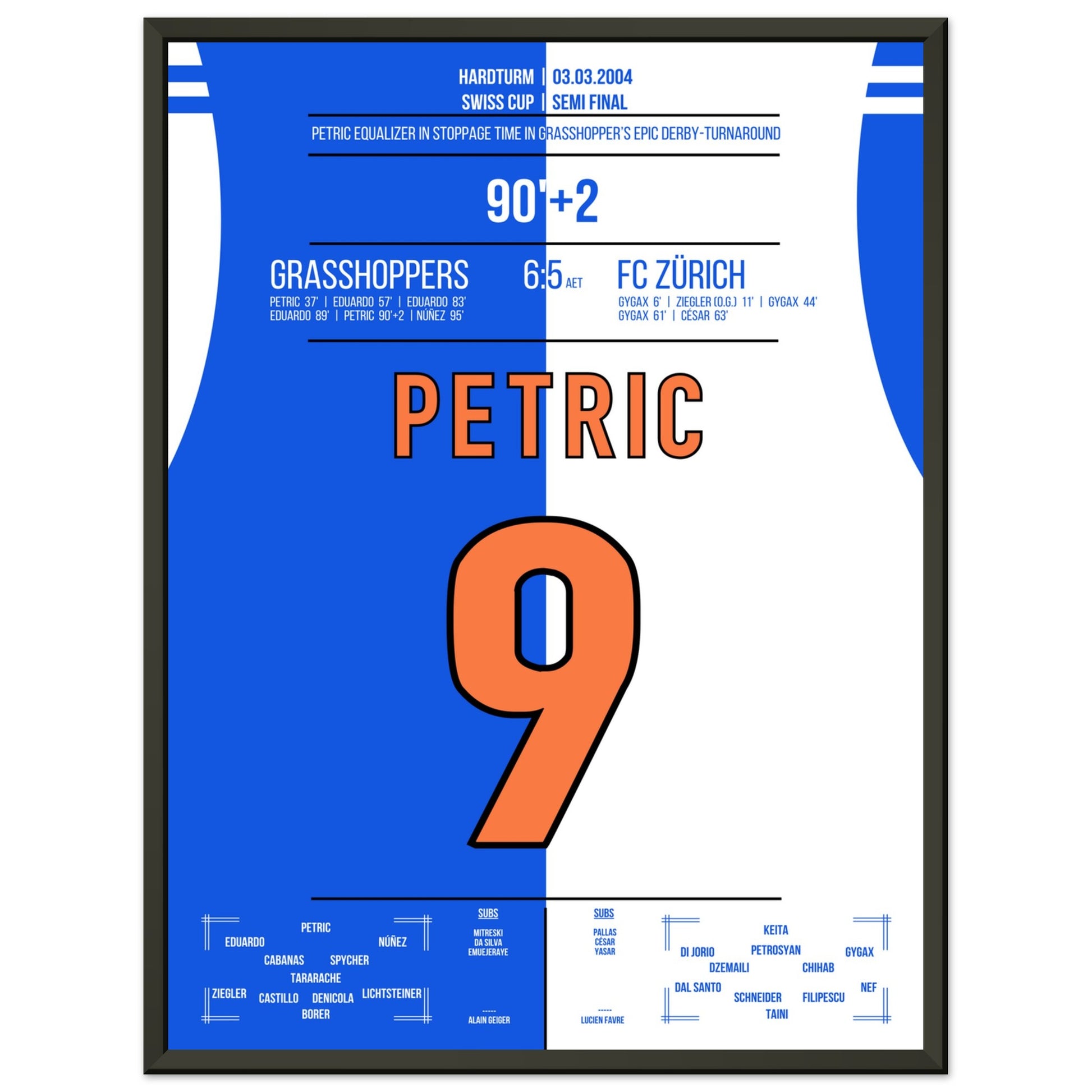 Petric's später Ausgleich beim verrückten Derbysieg im Pokal-Halbfinale 2004 45x60-cm-18x24-Schwarzer-Aluminiumrahmen