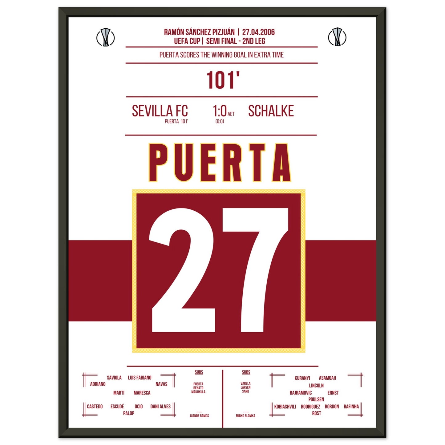 Puerta schießt Sevilla ins Uefa Cup Finale 2006 45x60-cm-18x24-Schwarzer-Aluminiumrahmen