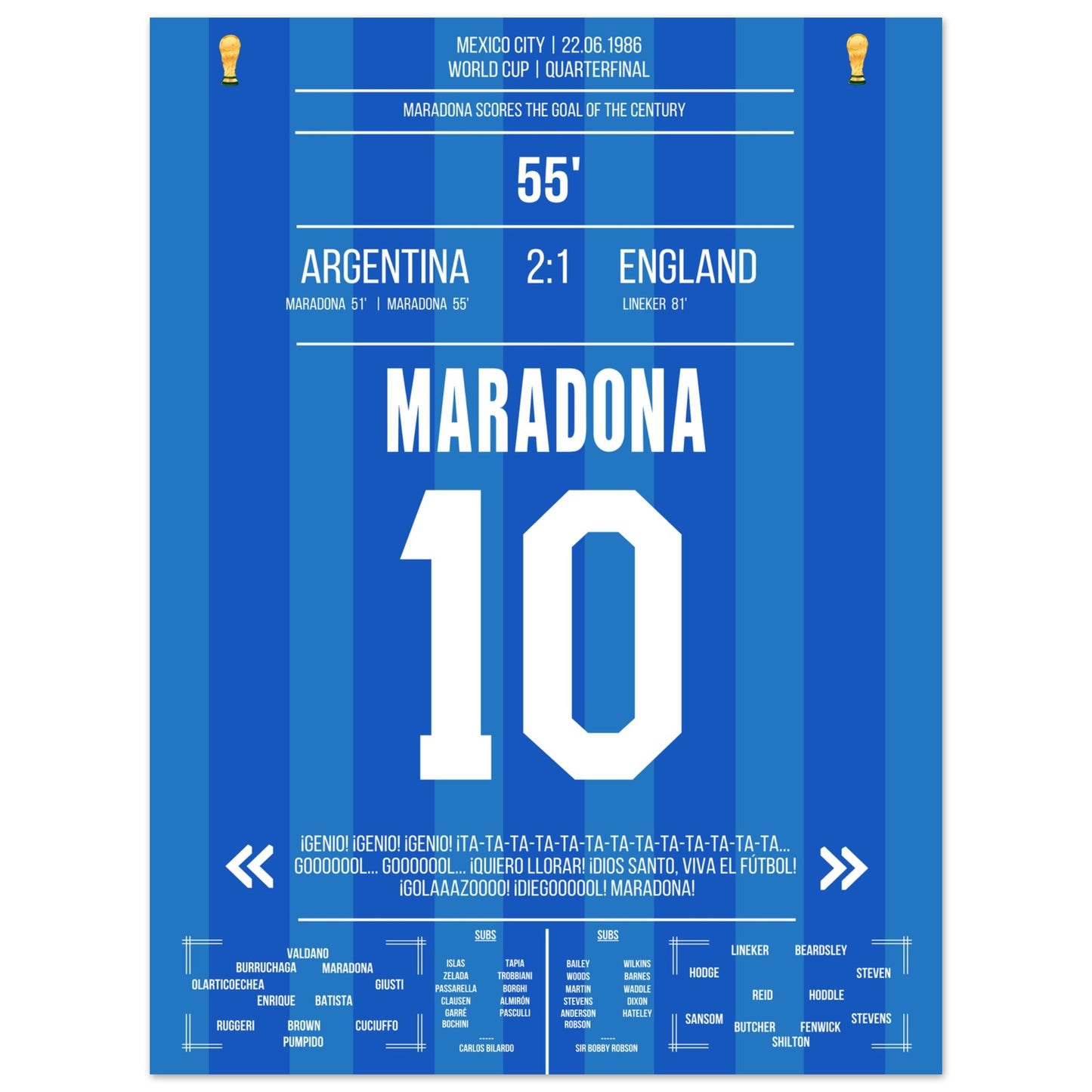 Maradona's Jahrhunderttor gegen England 1986 30x40-cm-12x16-Ohne-Rahmen