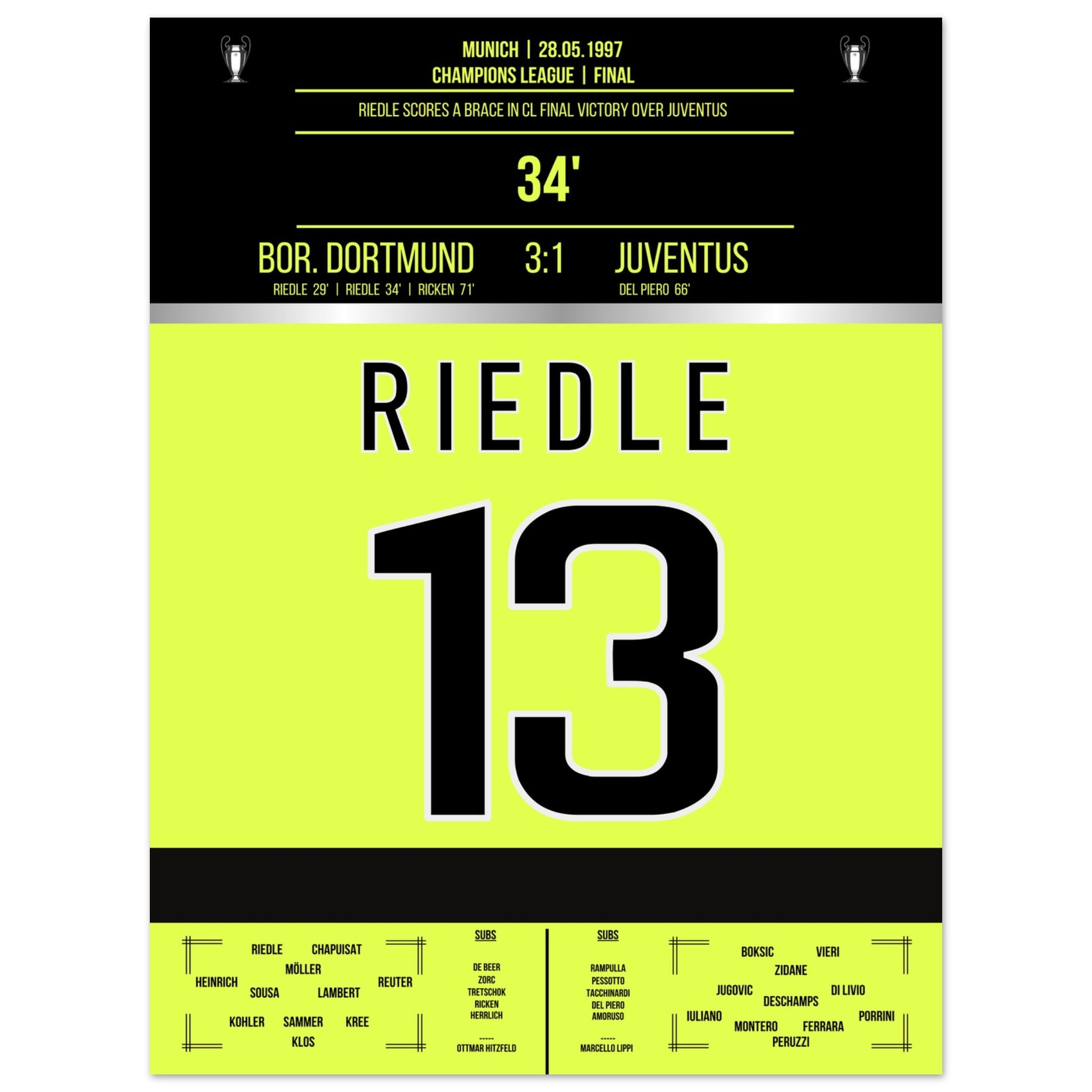 Riedle's Doppelpack im Champions League Finale 1997 30x40-cm-12x16-Ohne-Rahmen