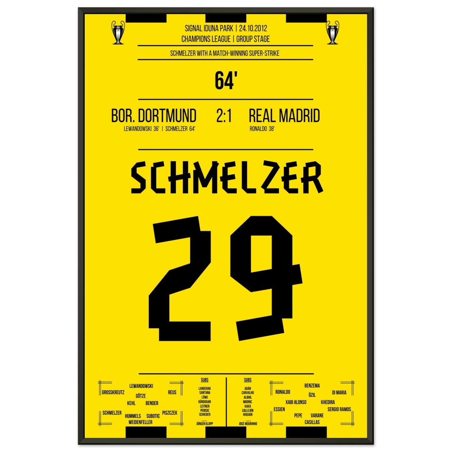 Schmelzer's linke Klebe gegen Real in der Champions League 2012 60x90-cm-24x36-Schwarzer-Aluminiumrahmen