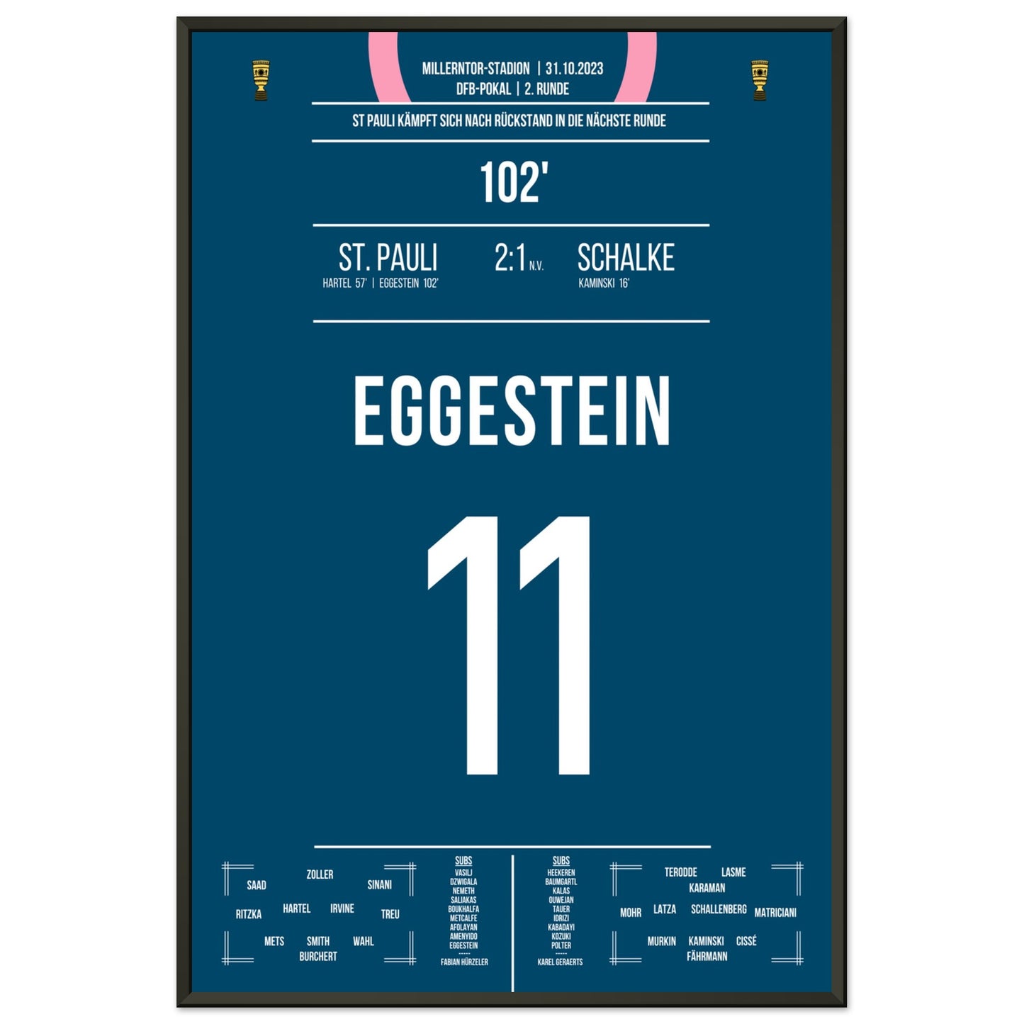 Eggestein's Kopfballtor gegen Schalke im Pokal 2023 60x90-cm-24x36-Schwarzer-Aluminiumrahmen