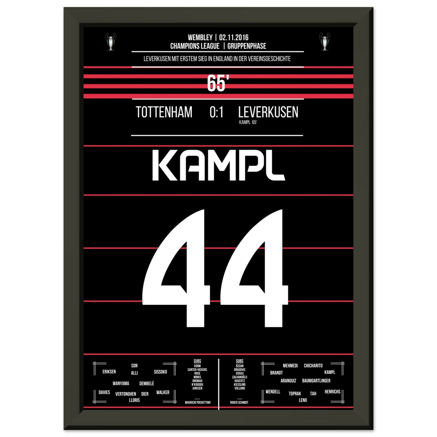 Kampl schiesst Leverkusen zum ersten Sieg auf englischem Boden A4-21x29.7-cm-8x12-Schwarzer-Aluminiumrahmen