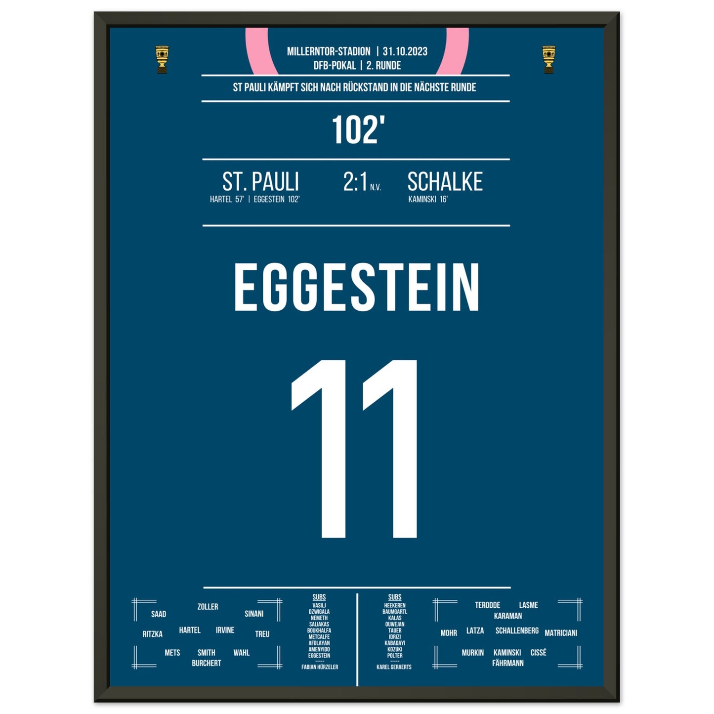 Eggestein's Kopfballtor gegen Schalke im Pokal 2023 45x60-cm-18x24-Schwarzer-Aluminiumrahmen