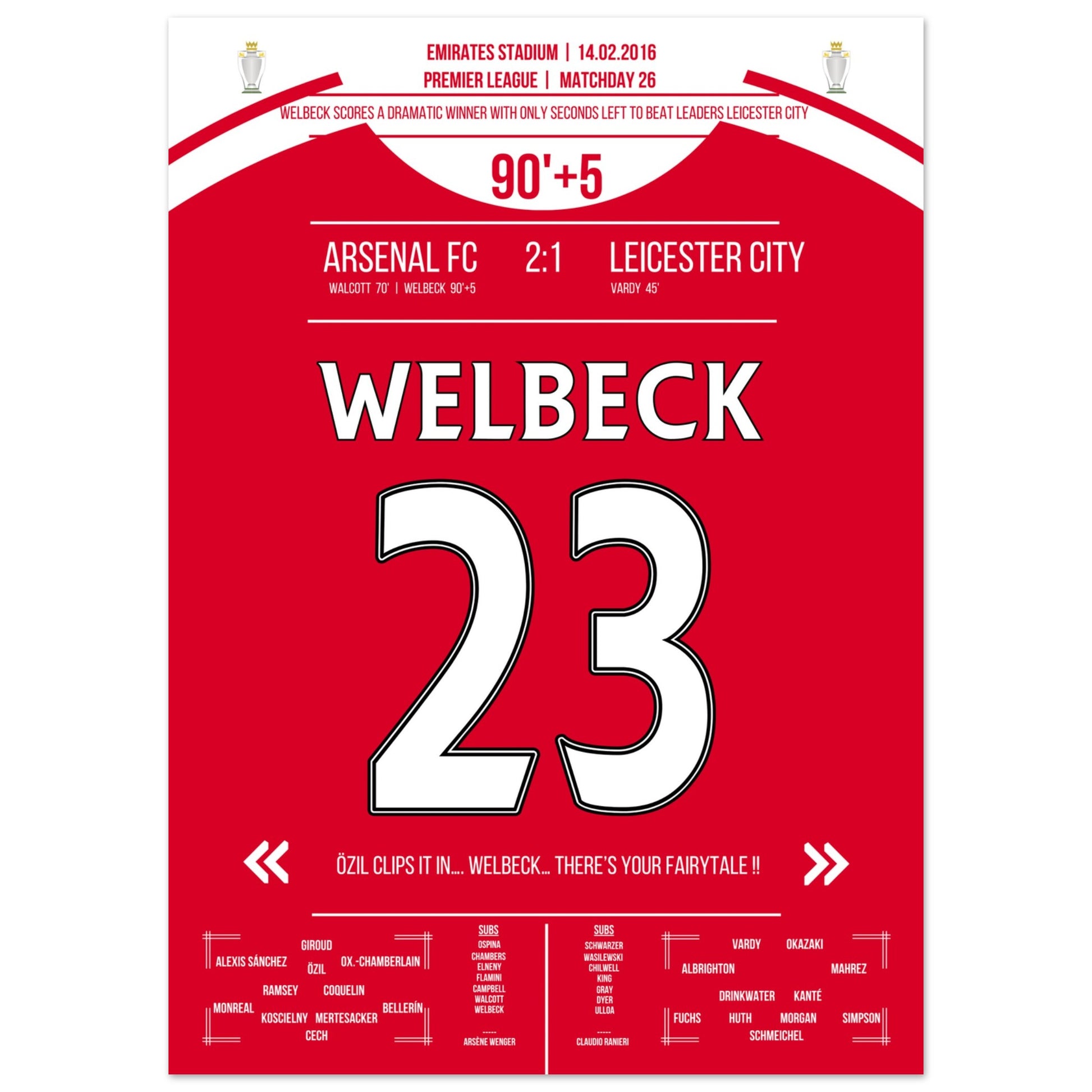 Welbeck's Siegtreffer in letzter Sekunde gegen Leicester in 2016 50x70-cm-20x28-Ohne-Rahmen