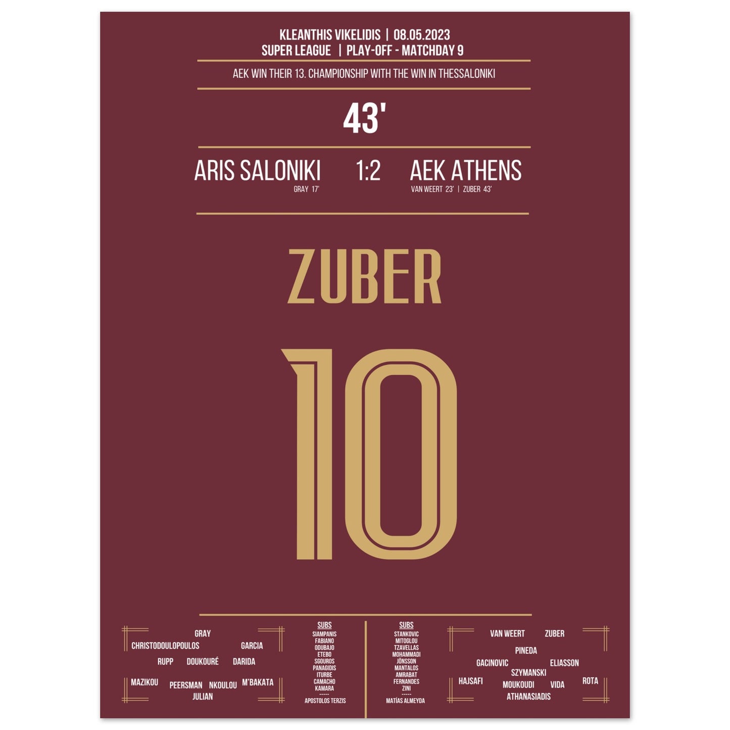 Zuber's Tor zu AEK's 13. Meisterschaft 30x40-cm-12x16-Ohne-Rahmen