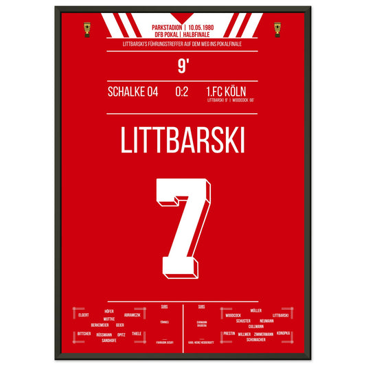 Littbarski's Führungstreffer im Pokalhalbfinale gegen Schalke 1980 50x70-cm-20x28-Schwarzer-Aluminiumrahmen