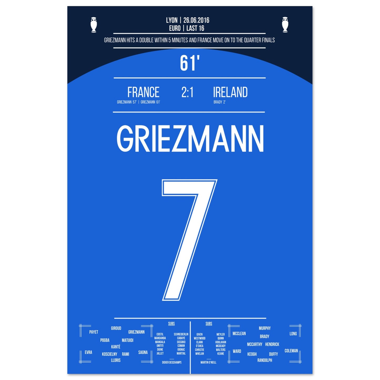 Griezmann's Doppelpack gegen Irland bei der Euro 2016 60x90-cm-24x36-Ohne-Rahmen