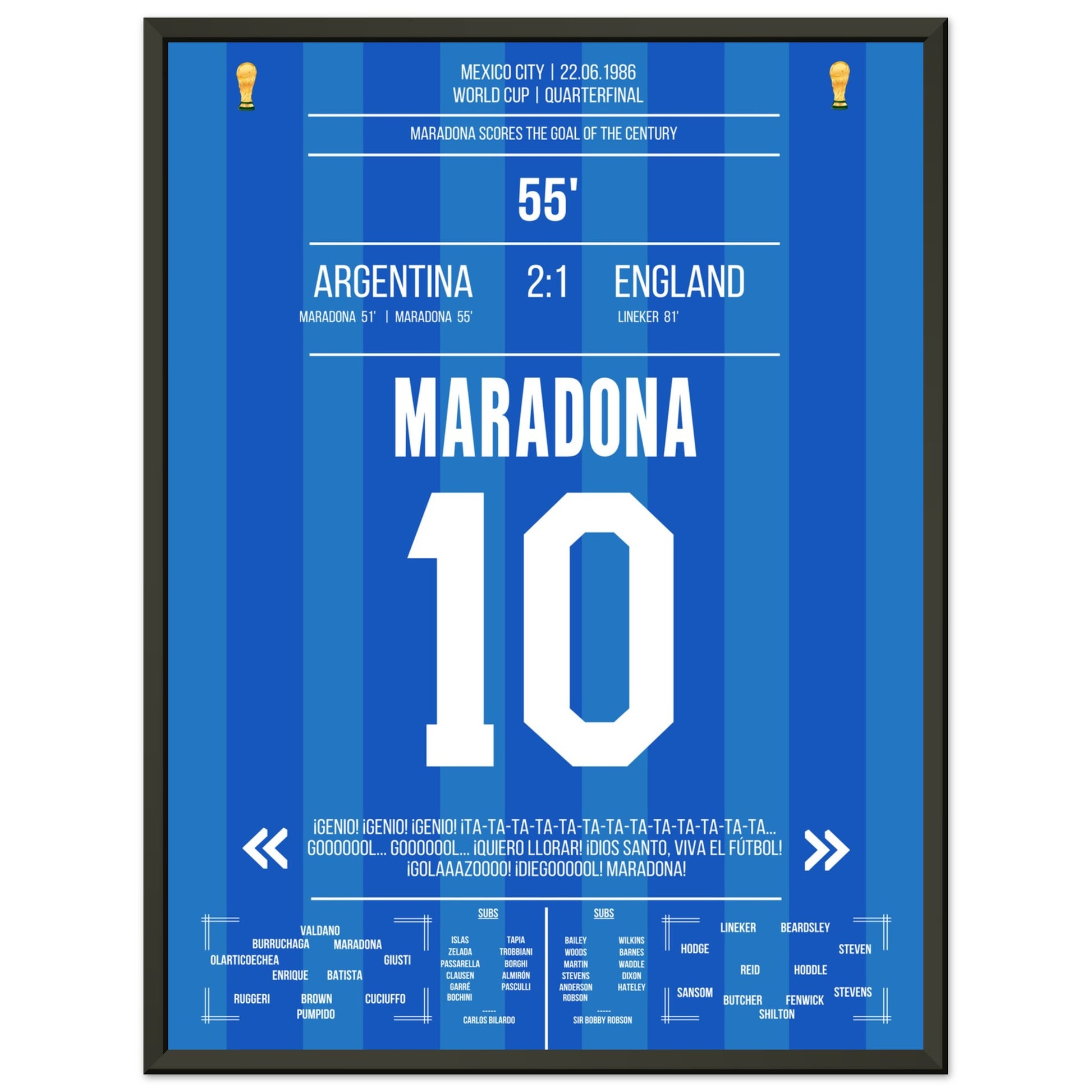 Maradona's Jahrhunderttor gegen England 1986 45x60-cm-18x24-Schwarzer-Aluminiumrahmen