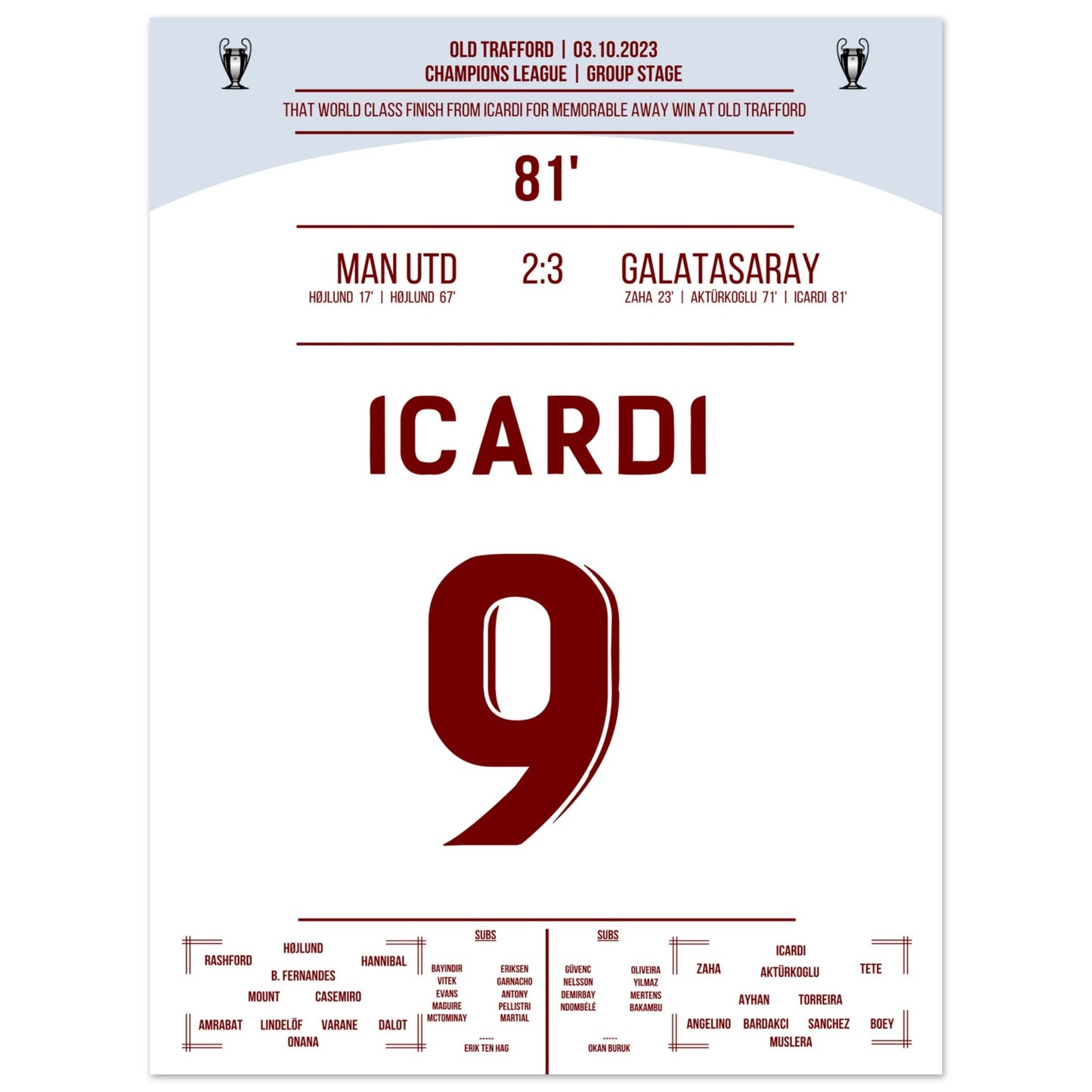 Icardi's Siegtreffer im Old Trafford 30x40-cm-12x16-Ohne-Rahmen