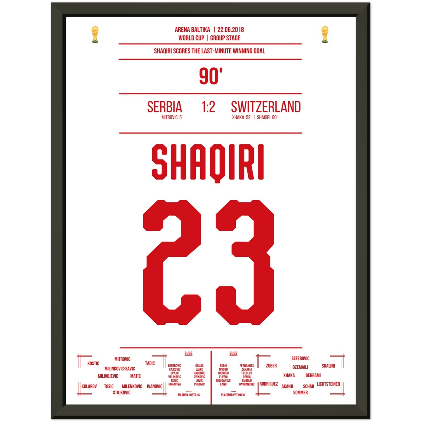 Shaqiri's Last-Minute Siegtreffer gegen Serbien bei der WM 2018 30x40-cm-12x16-Schwarzer-Aluminiumrahmen
