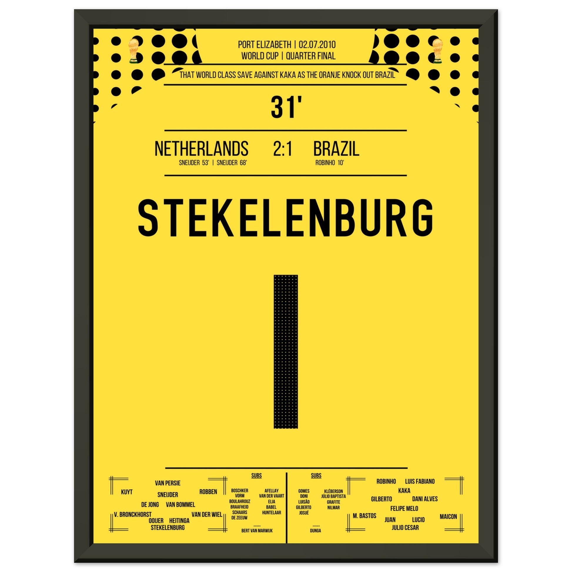 Stekelenburg's Weltklasse Aktion gegen Kaka bei der WM 2010 30x40-cm-12x16-Schwarzer-Aluminiumrahmen