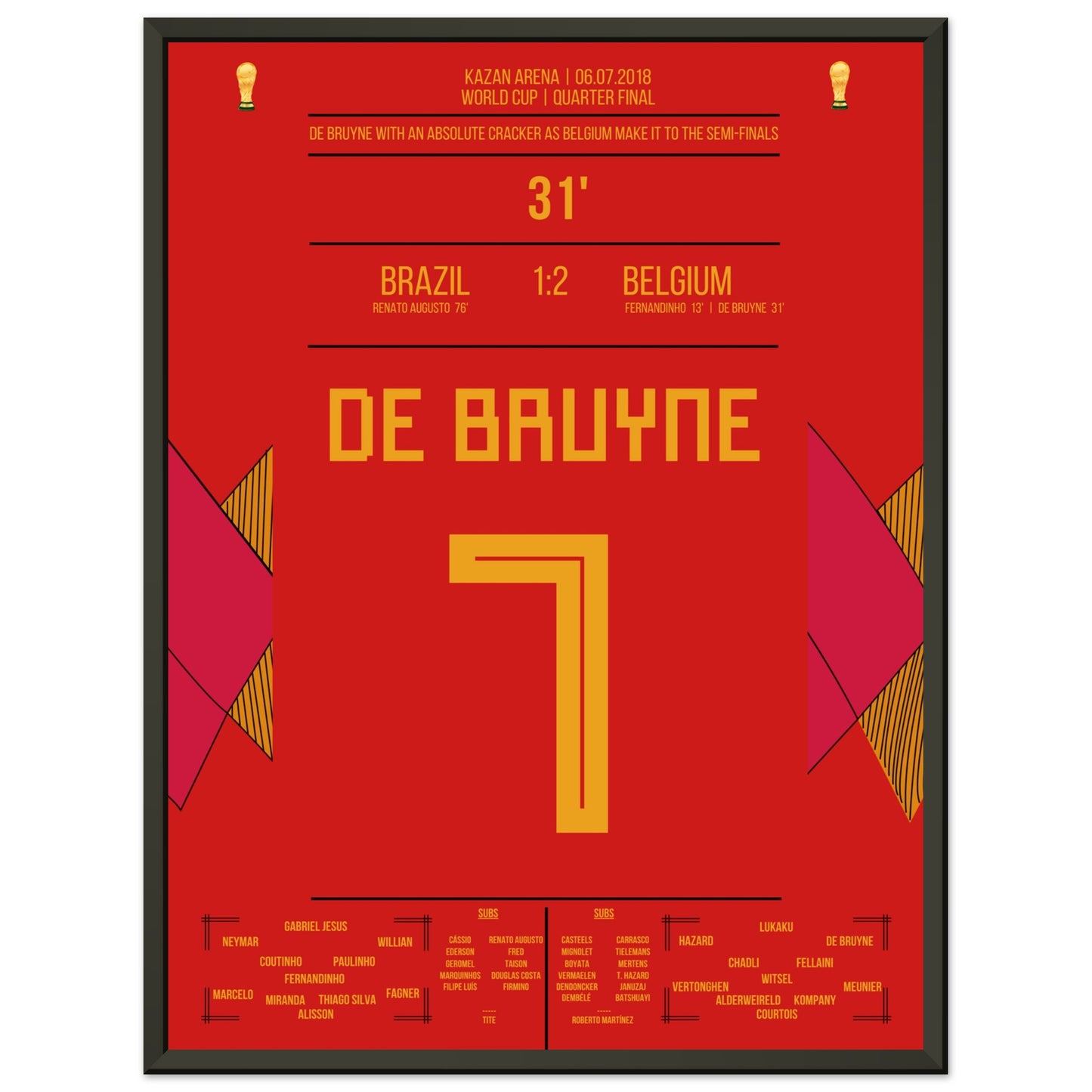 De Bruyne's Hammer-Tor bei der WM 2018 gegen Brasilien 45x60-cm-18x24-Schwarzer-Aluminiumrahmen