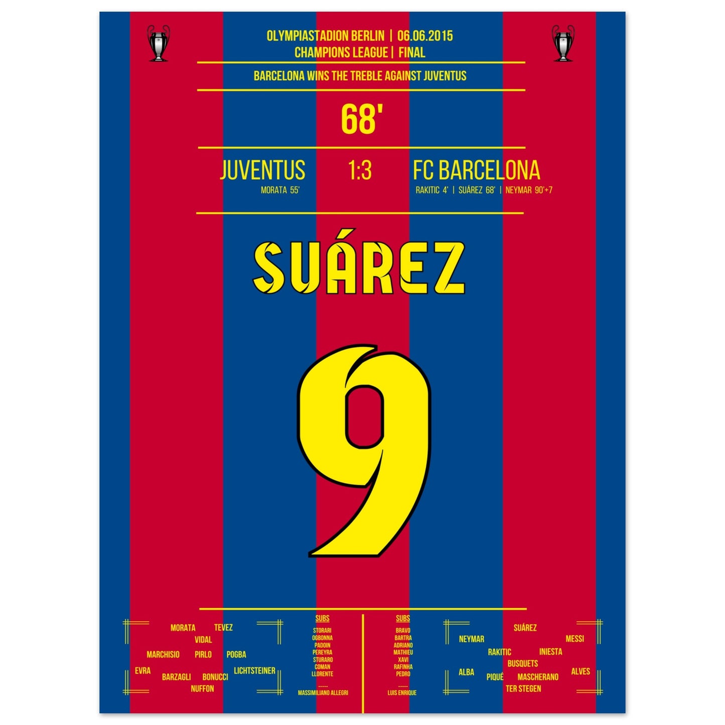 Suarez trifft im CL Finale 2015 und Barca holt das Triple 45x60-cm-18x24-Ohne-Rahmen