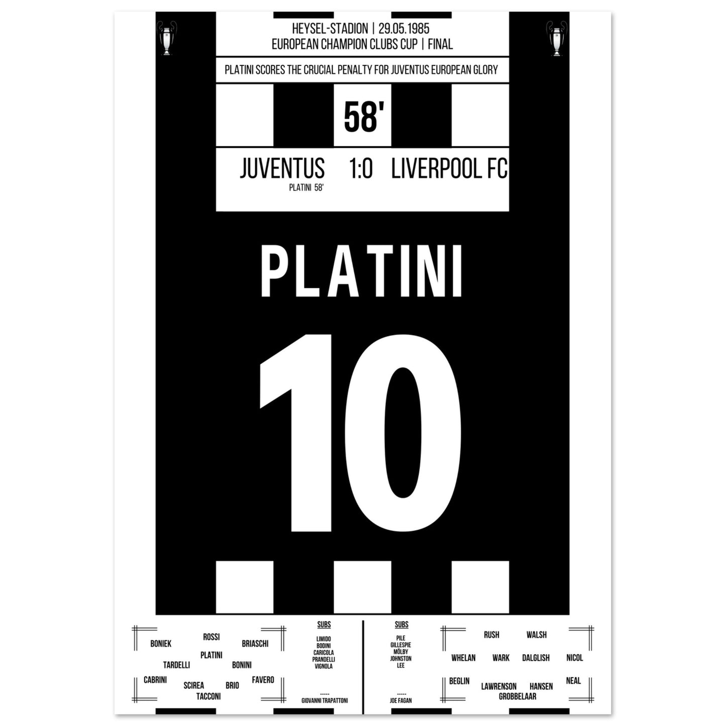 Platini mit entscheidendem Elfmeter gegen Liverpool im Europapokalfinale 1985 A4-21x29.7-cm-8x12-Ohne-Rahmen