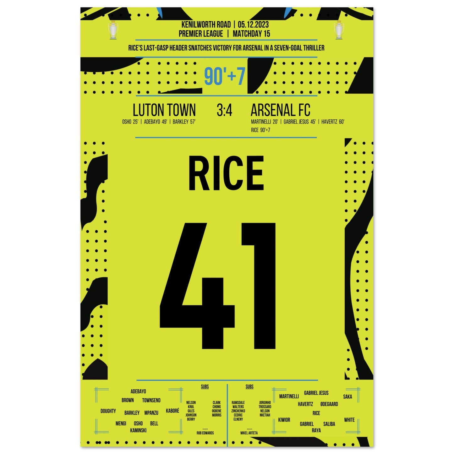 Rice köpft Arsenal in letzter Sekunde zum Auswärtssieg 60x90-cm-24x36-Ohne-Rahmen