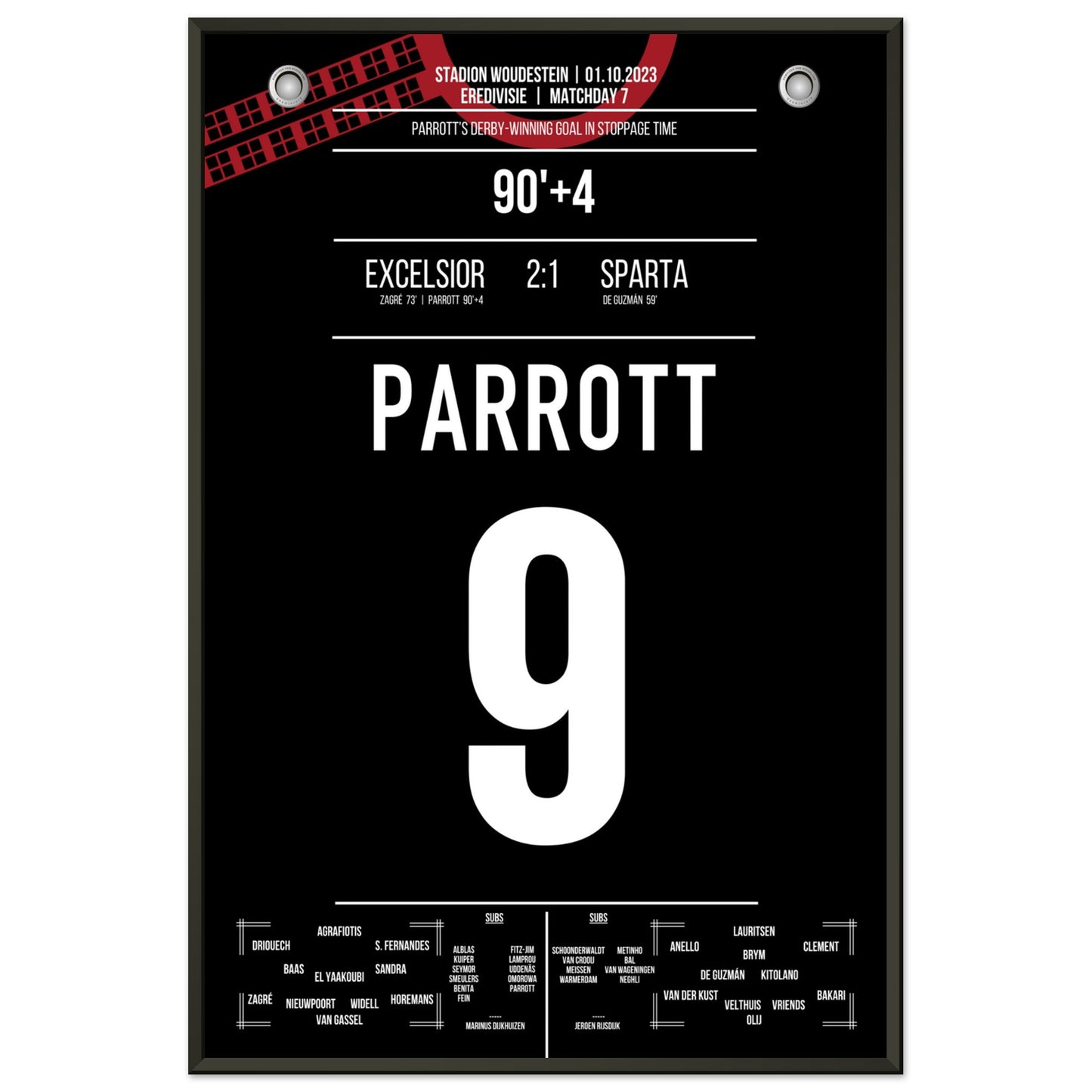 Parrott entscheidet das Derby in letzter Minute für Excelsior 60x90-cm-24x36-Schwarzer-Aluminiumrahmen
