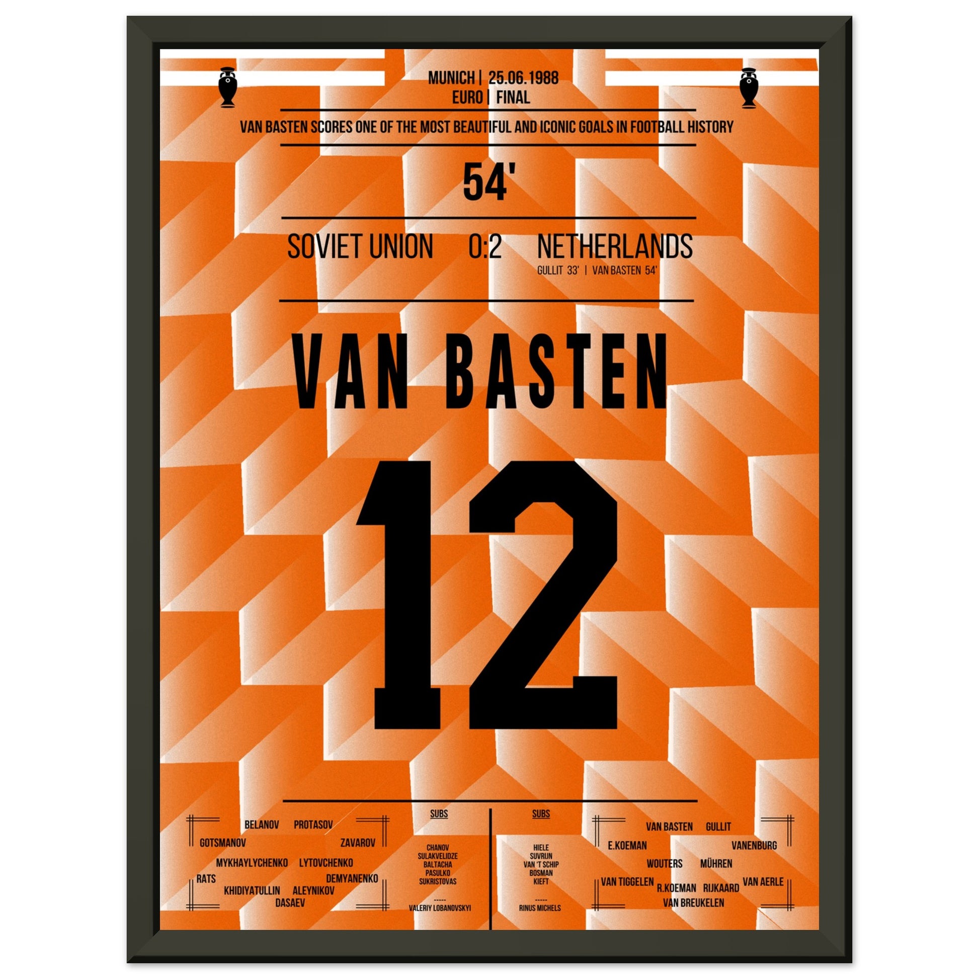 Van Basten's berühmtes Tor im Finale der Euro 1988 30x40-cm-12x16-Premium-Semi-Glossy-Paper-Metal-Fra