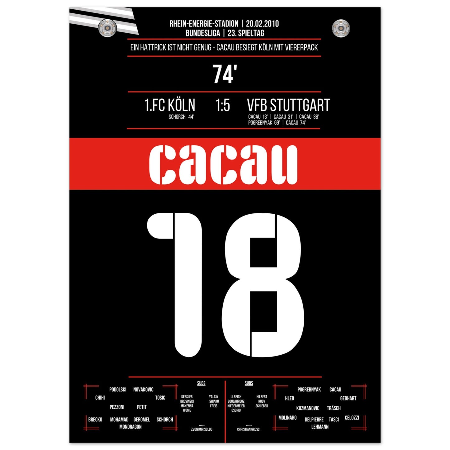 Cacau's Viererpack beim Auswärtsspiel in Köln 2010 50x70-cm-20x28-Ohne-Rahmen